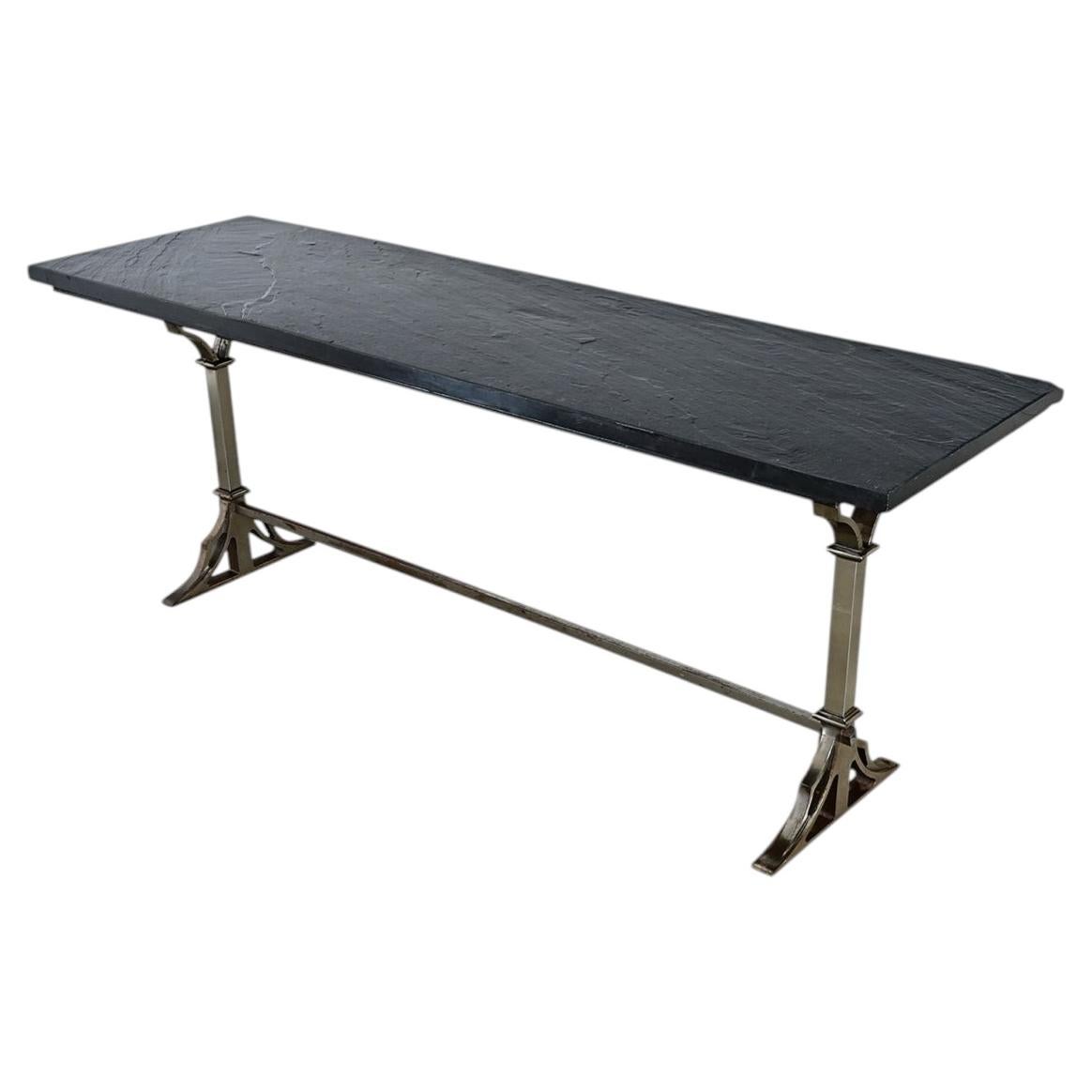 French Art Deco Console Table, Slate Top & Iron Frame, Circa 1920 For Sale