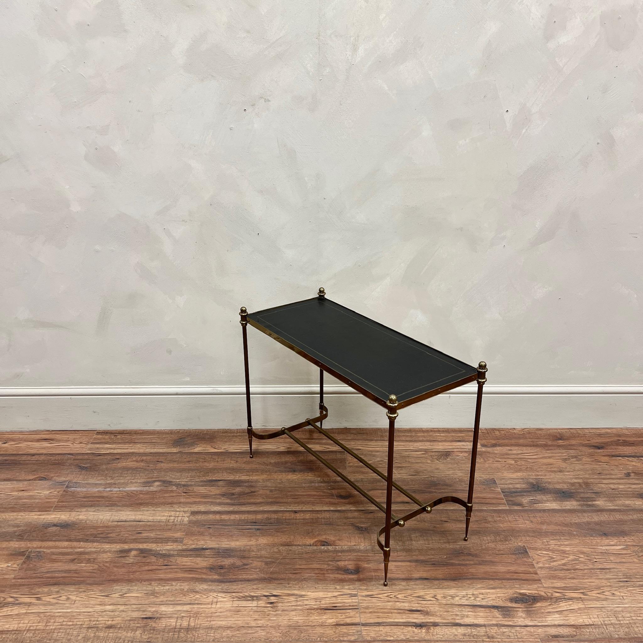 Brass French circa 1950 Leather Top End Table Maison Jansen