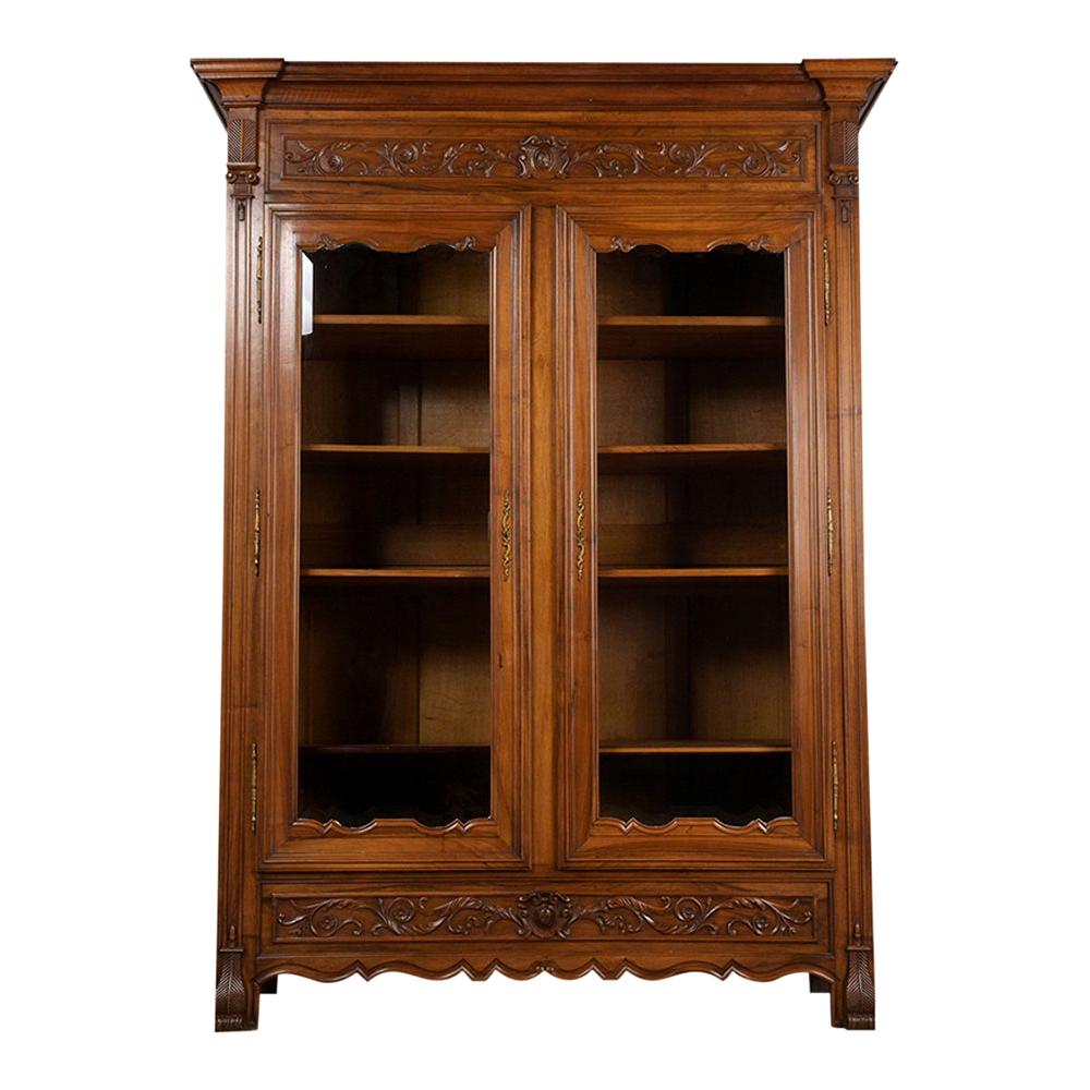 Elegant Bookcase with Sliding Glass Doors, France, Early 20th Century