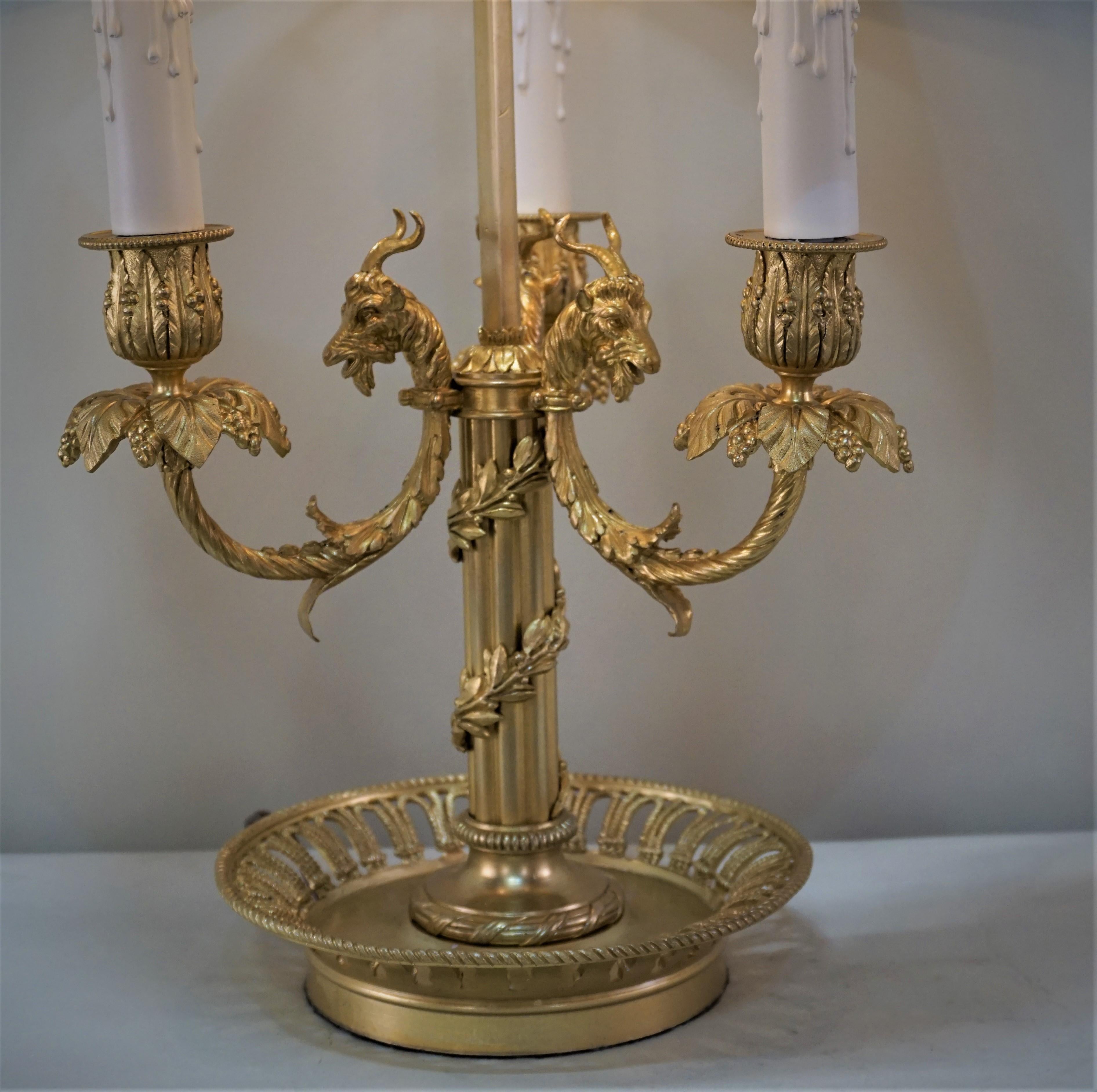 Louis XVI French Circle 1900 Doré Bronze Bouillotte Table Lamp