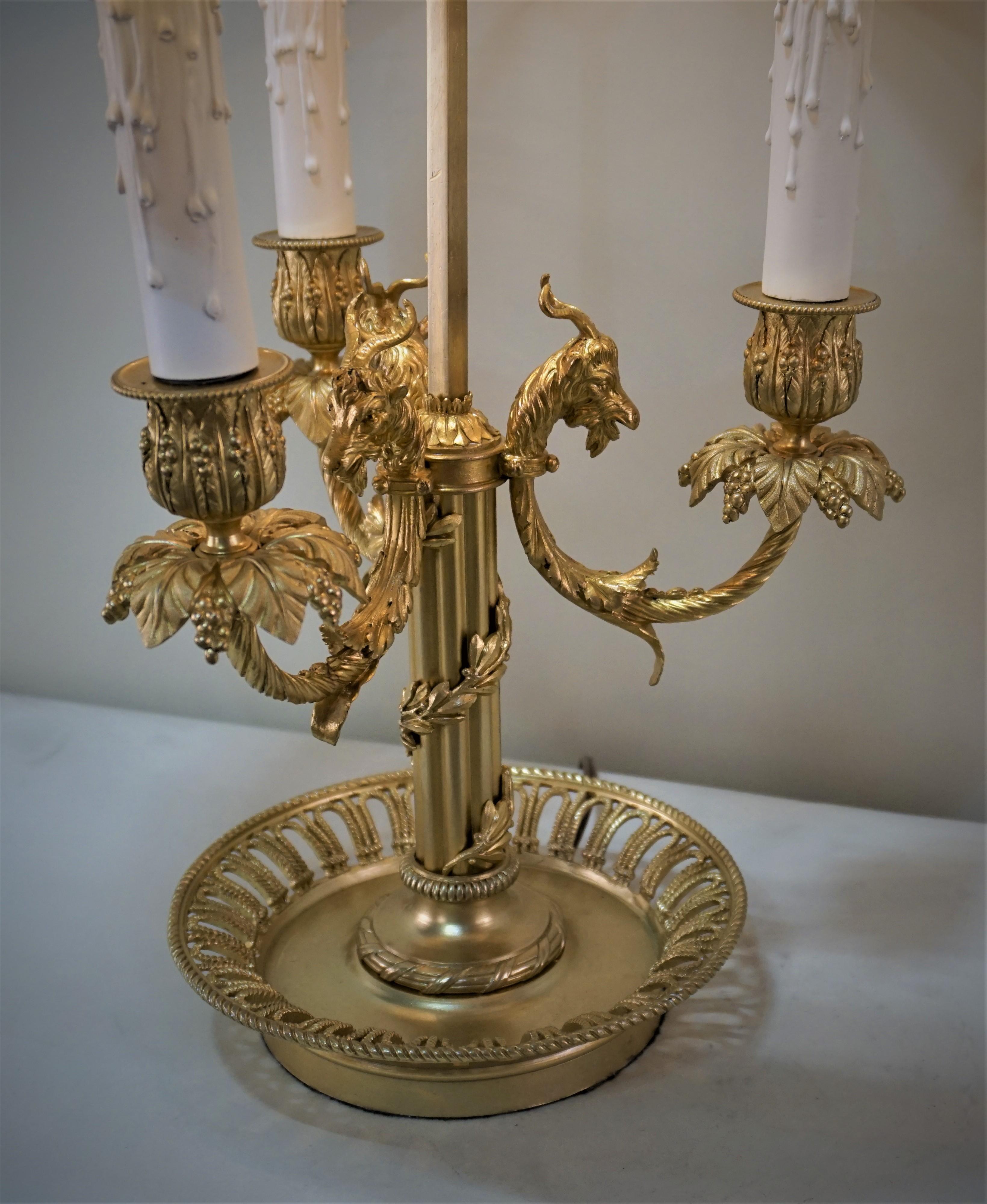 Gilt French Circle 1900 Doré Bronze Bouillotte Table Lamp