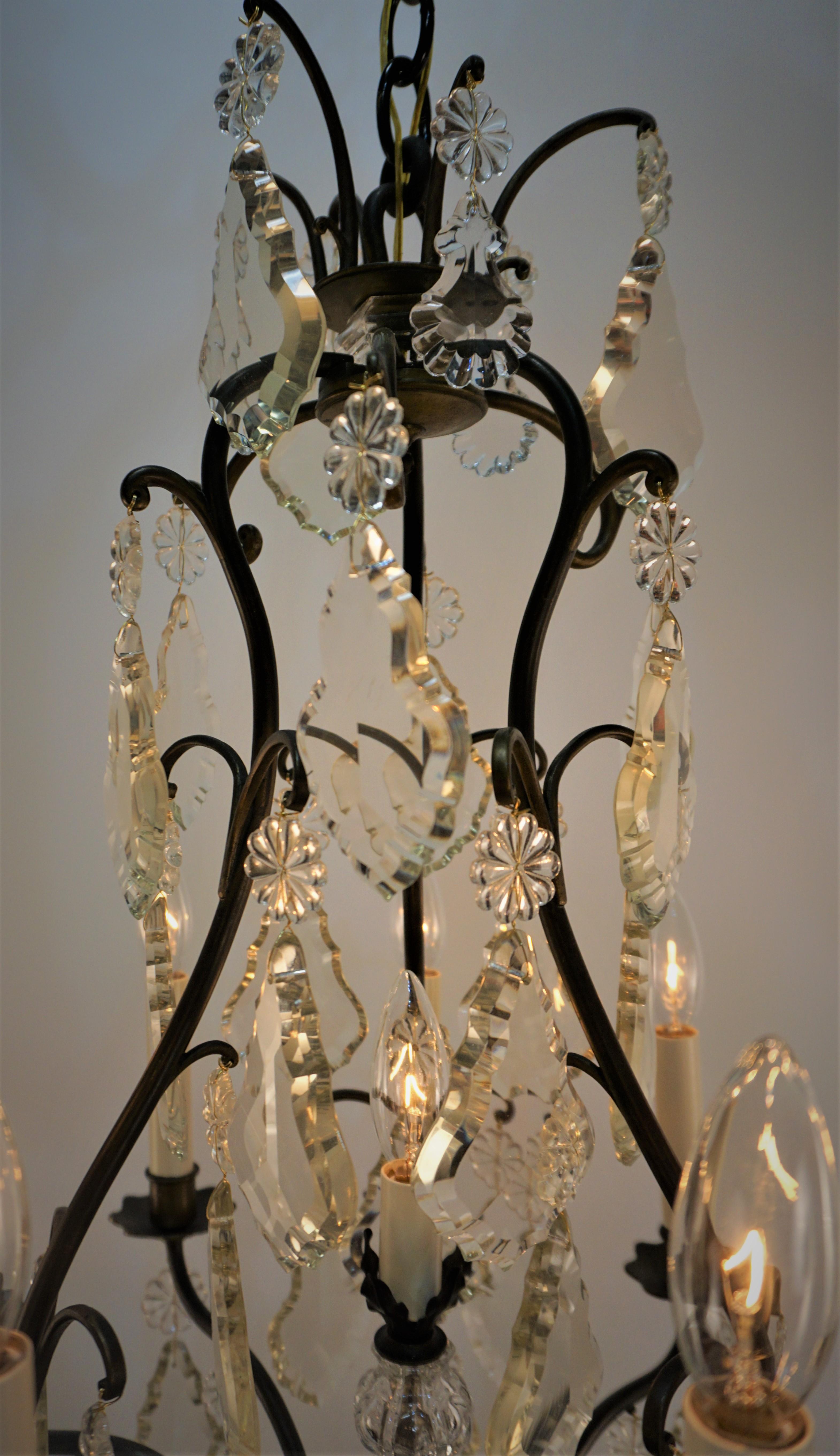 Bronze French Circle 1920's Crystal and bronze Chandelier For Sale