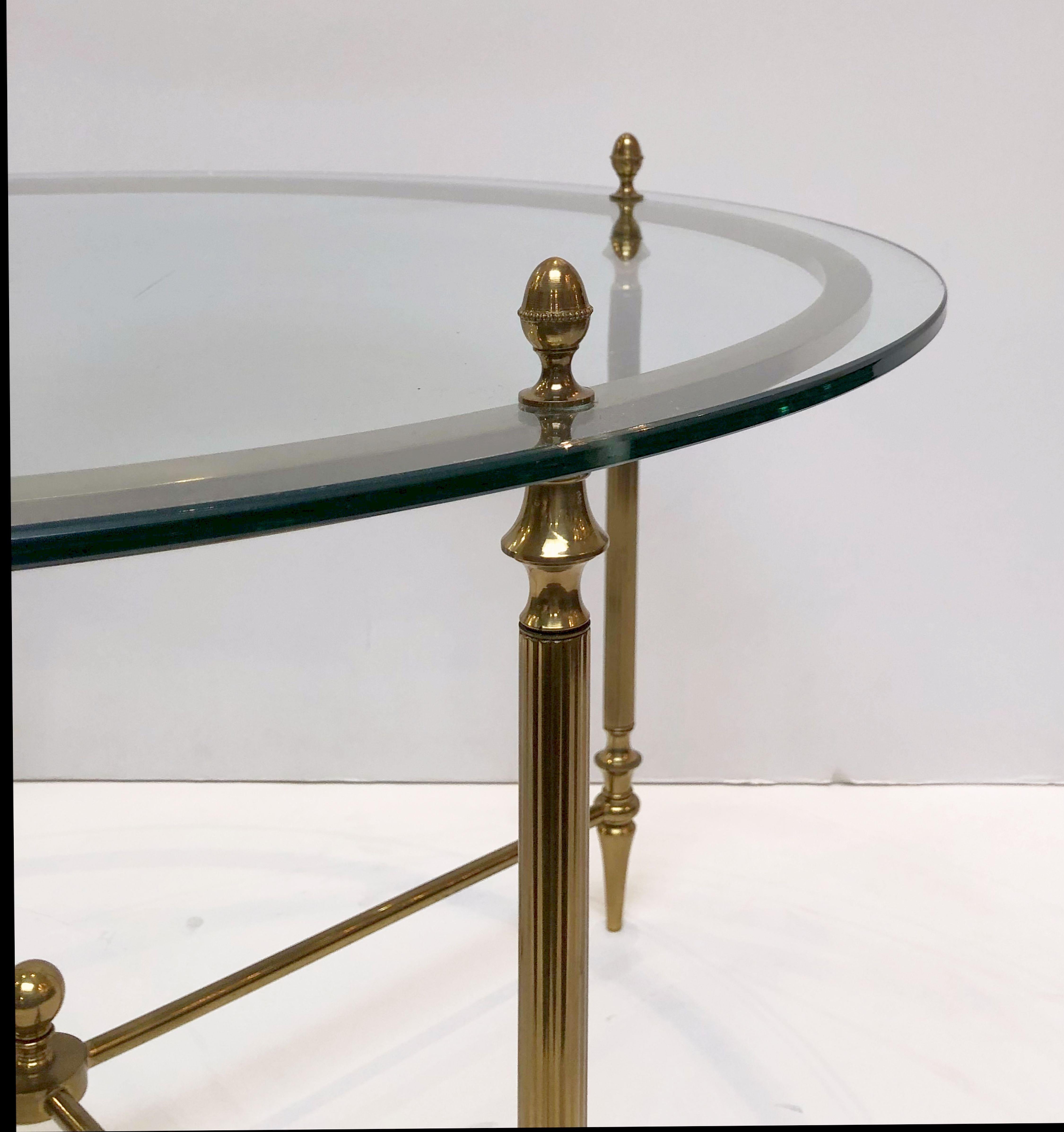 French Circular Glass and Brass Low Table with Four Wedge Nesting Under-Tables 10