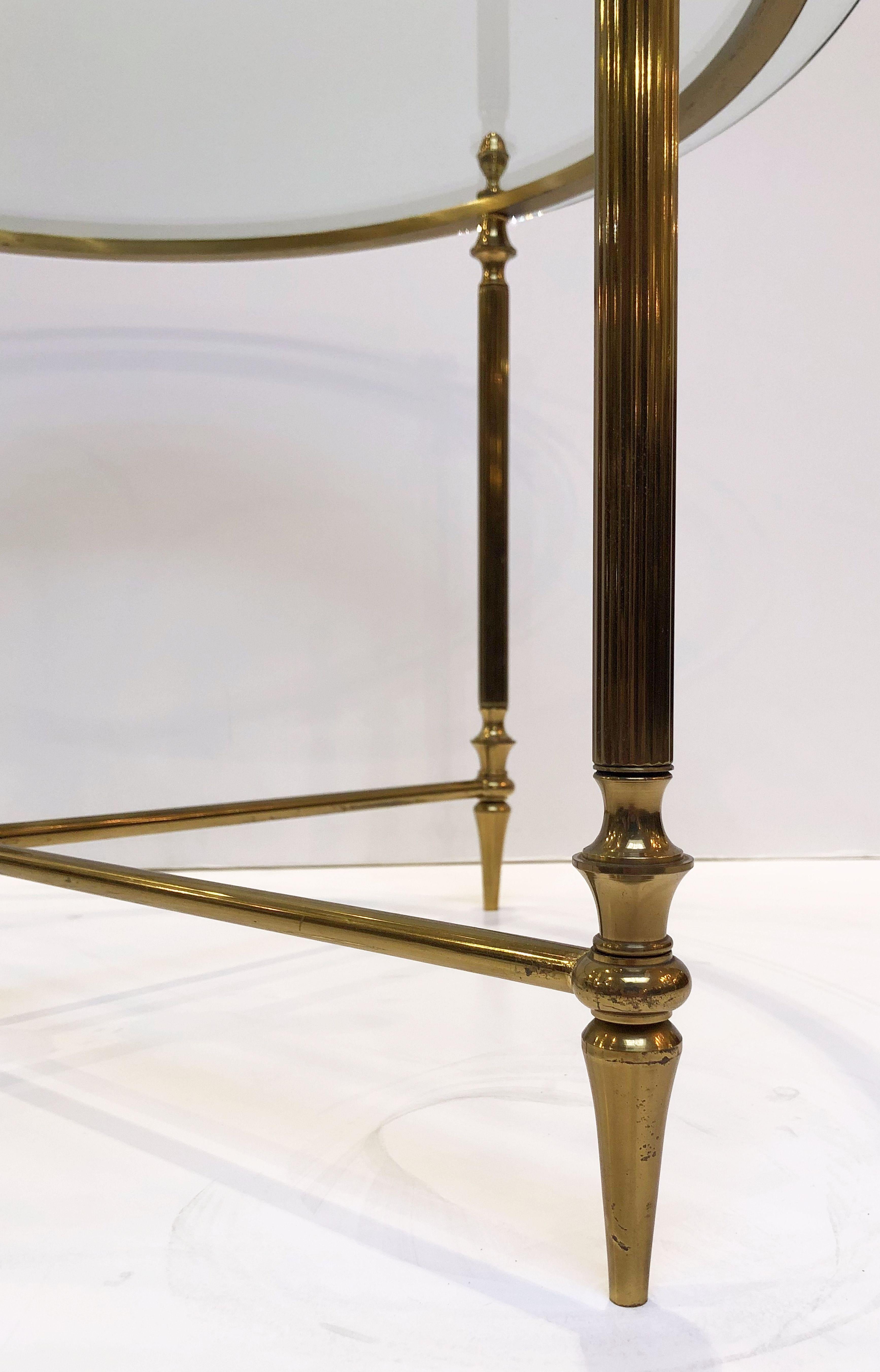 French Circular Glass and Brass Low Table with Four Wedge Nesting Under-Tables 13