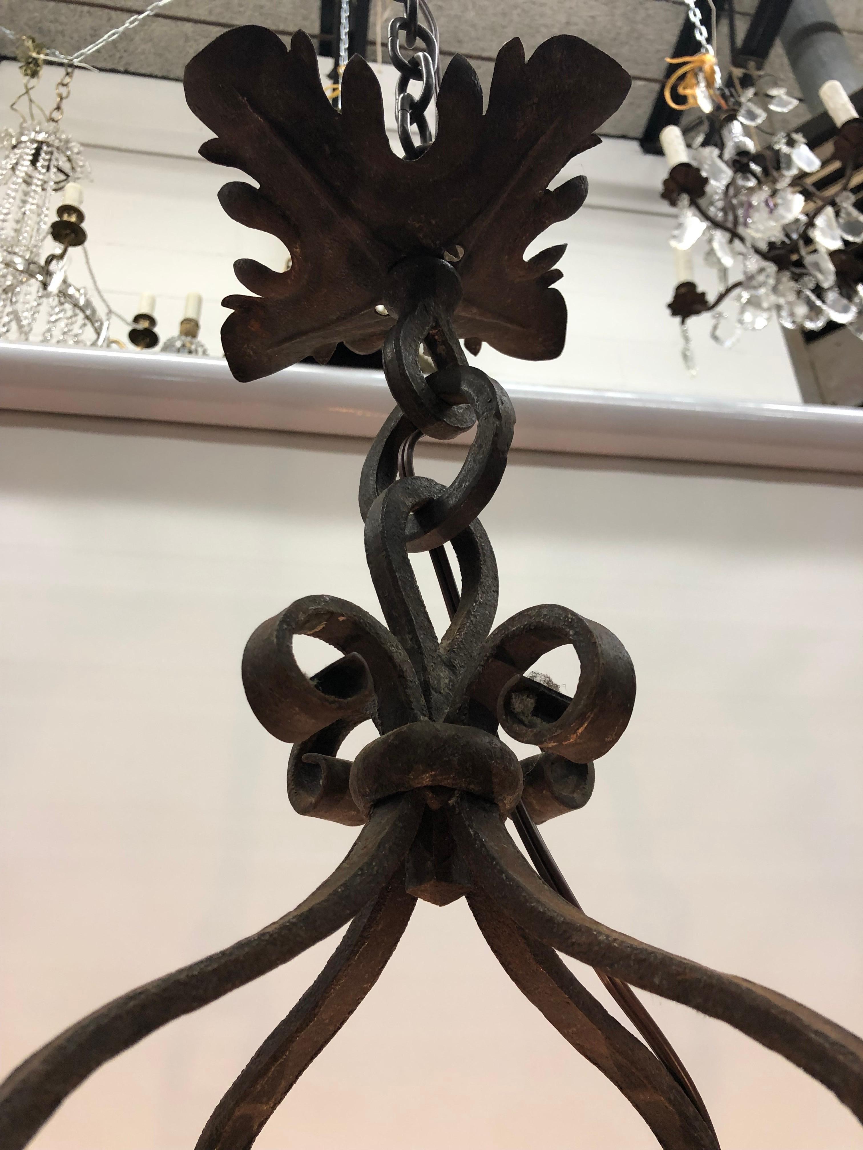 French Circular Hand-Wrought Iron Chandelier. 19th Century 11