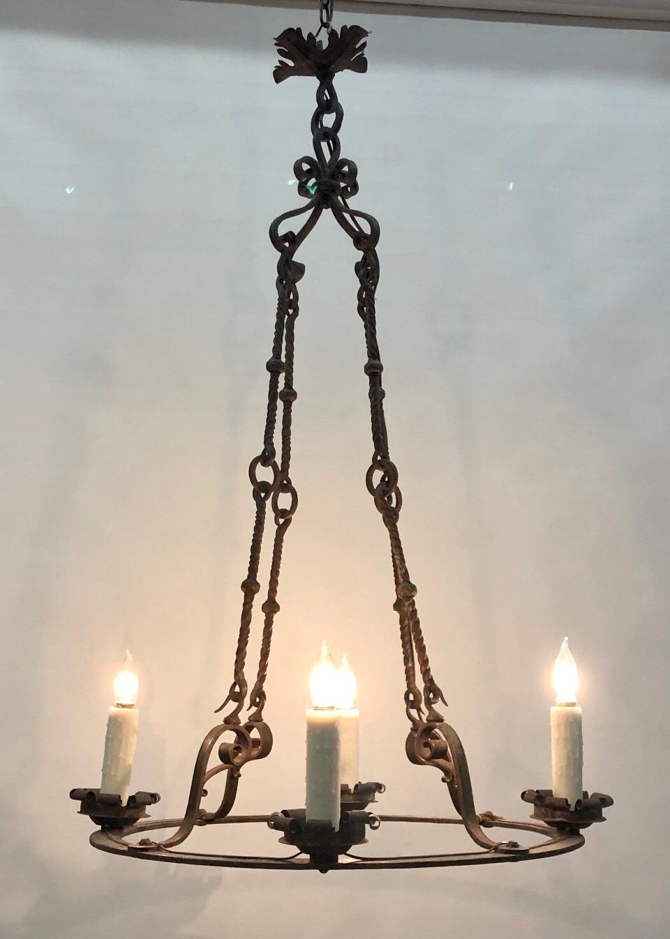 French Circular Hand-Wrought Iron Chandelier. 19th Century 12