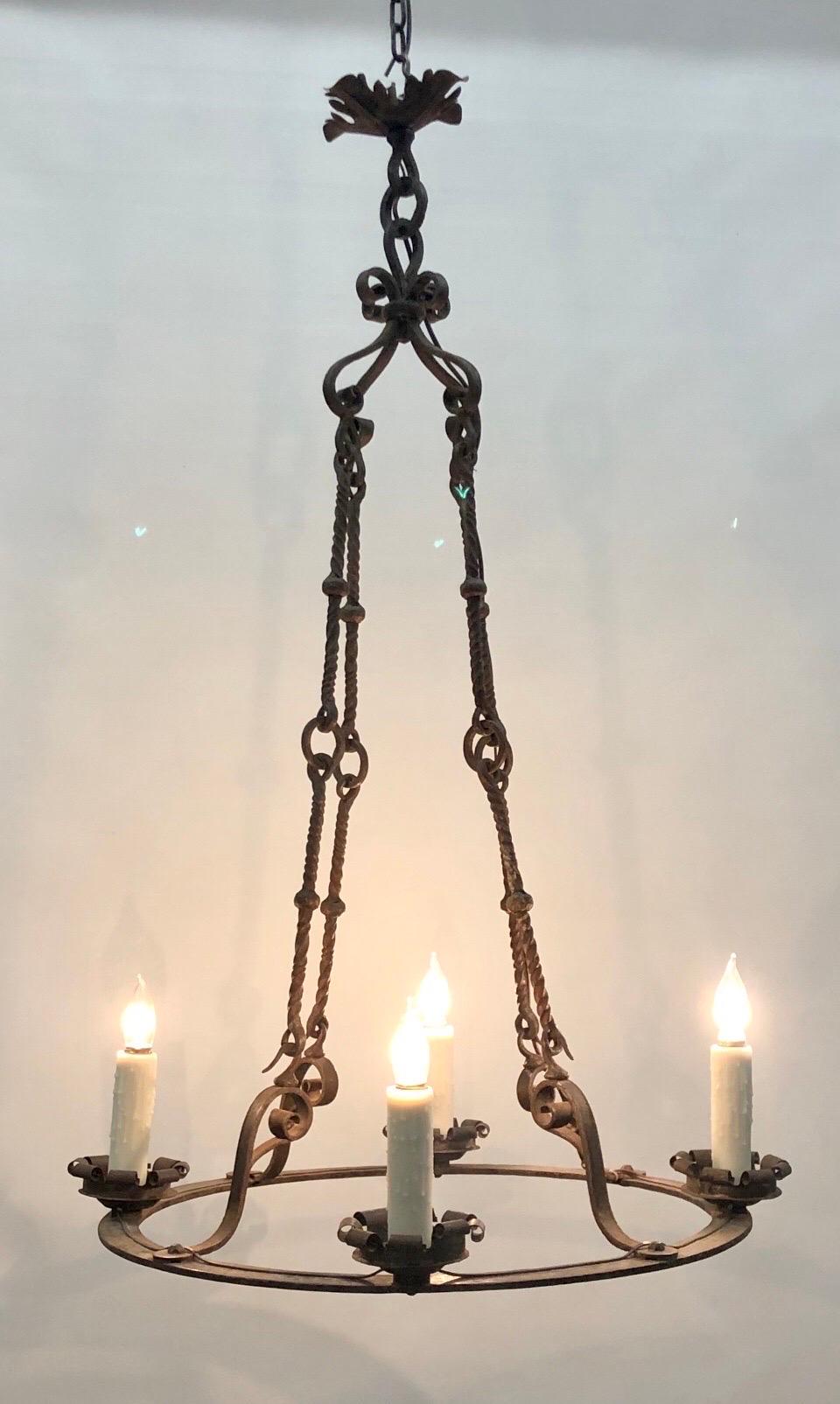 French Circular Hand-Wrought Iron Chandelier. 19th Century 13