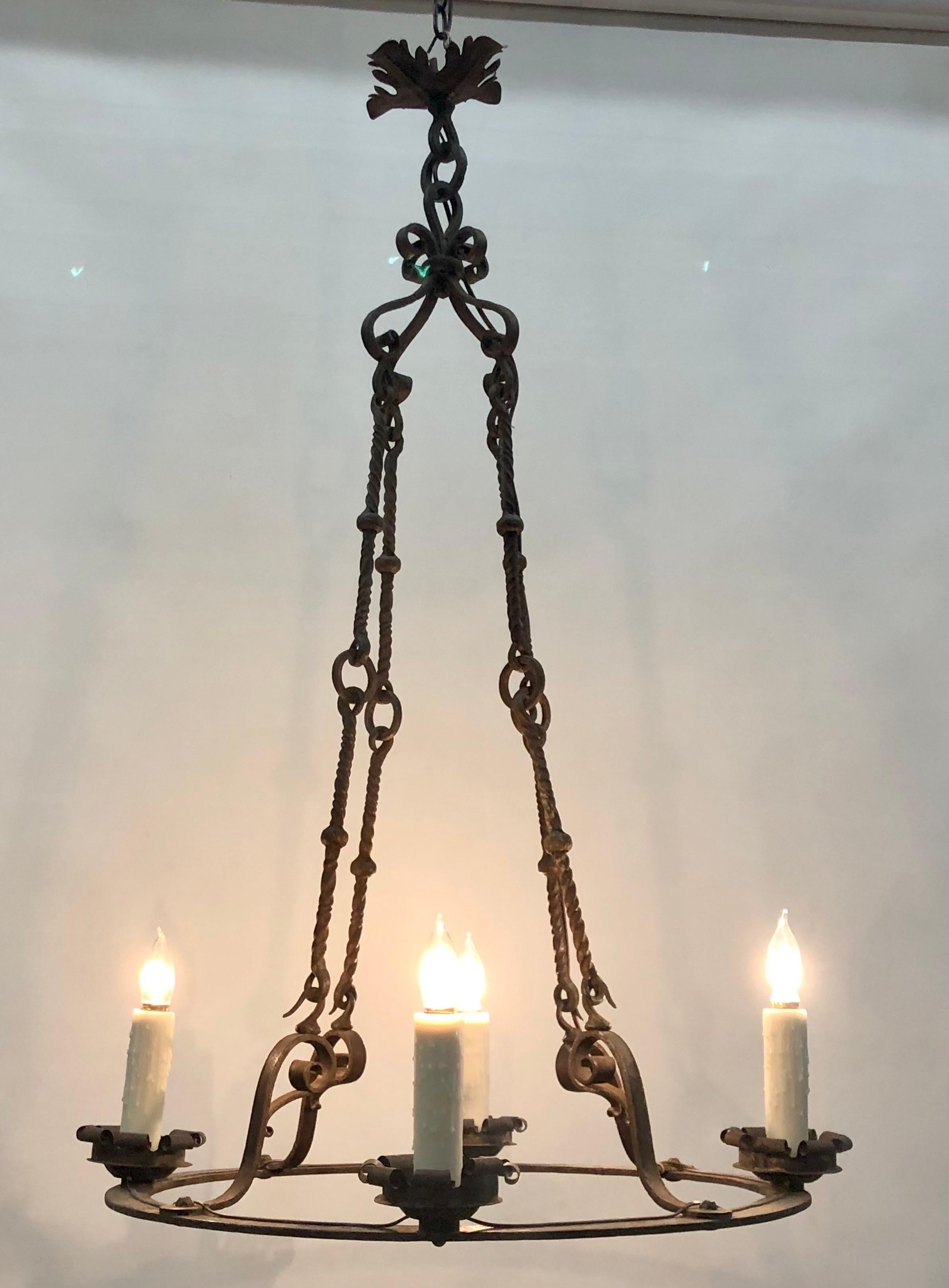 French Circular Hand-Wrought Iron Chandelier. 19th Century 14