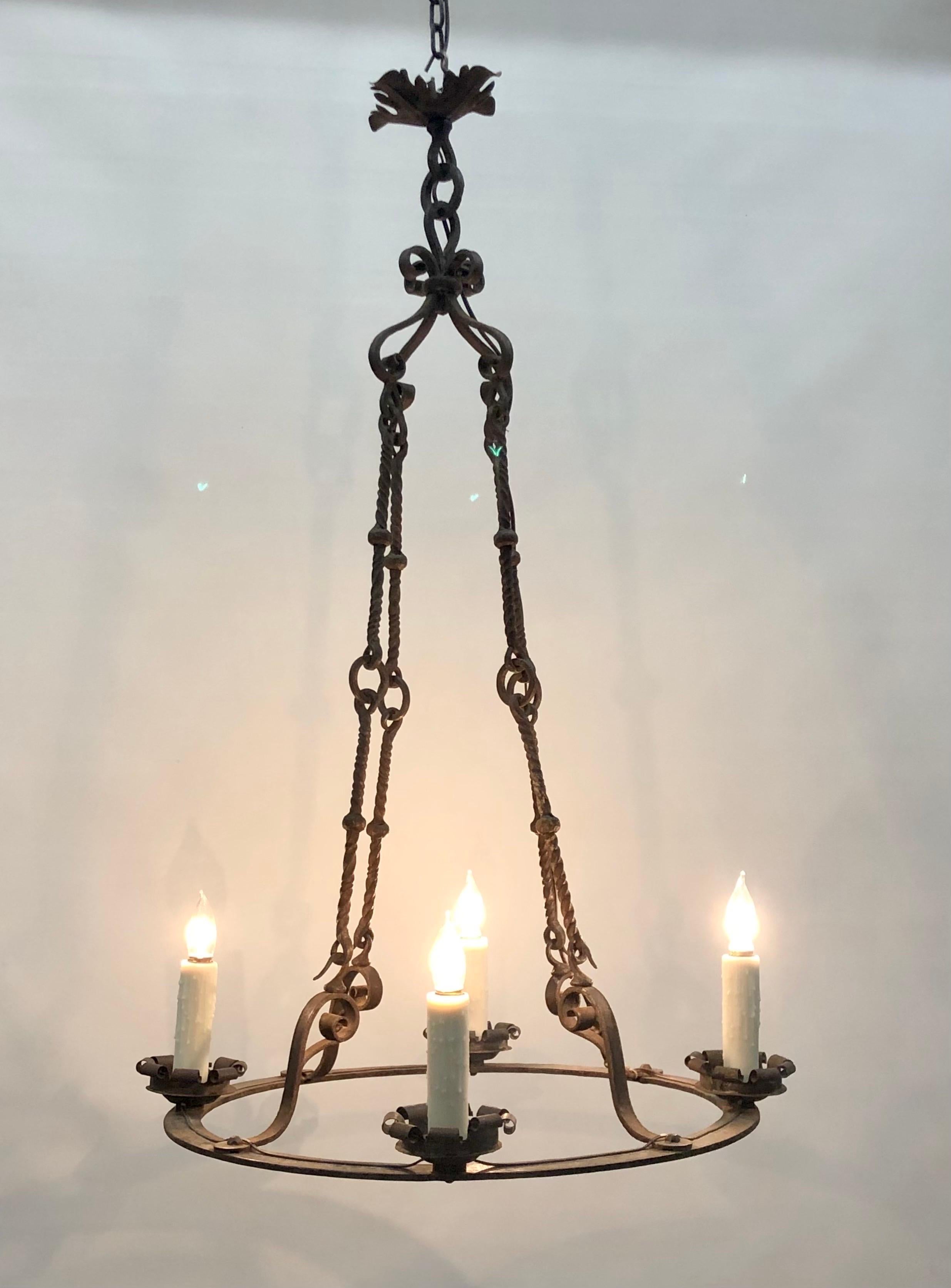 French Circular Hand-Wrought Iron Chandelier. 19th Century 15
