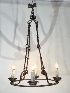 French Circular Hand-Wrought Iron Chandelier. 19th Century