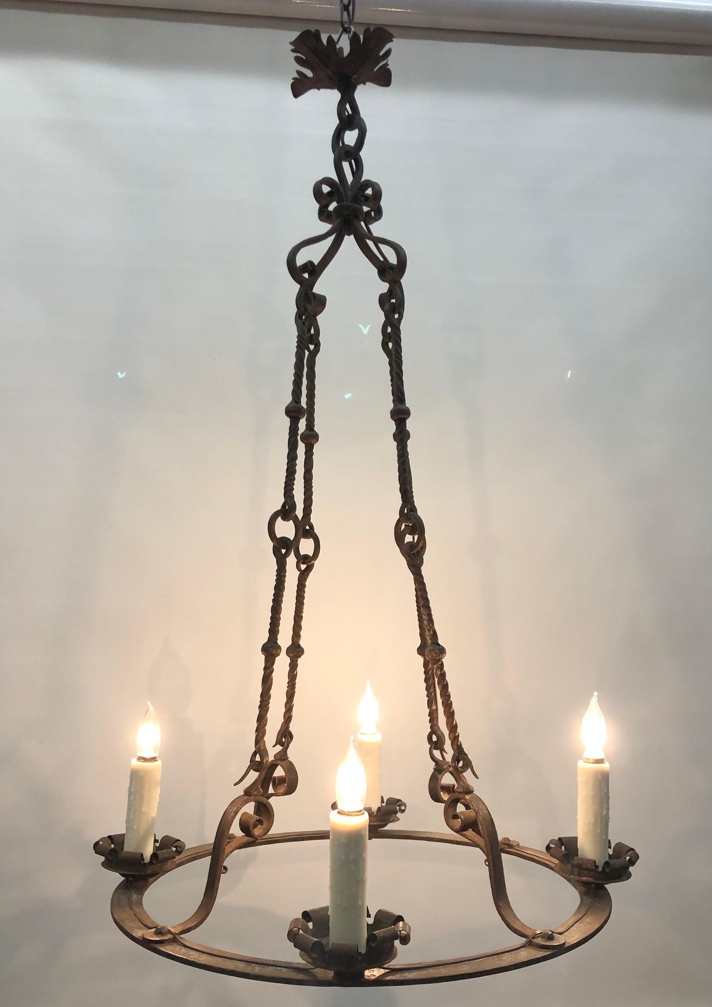 French Circular Hand-Wrought Iron Chandelier. 19th Century 16