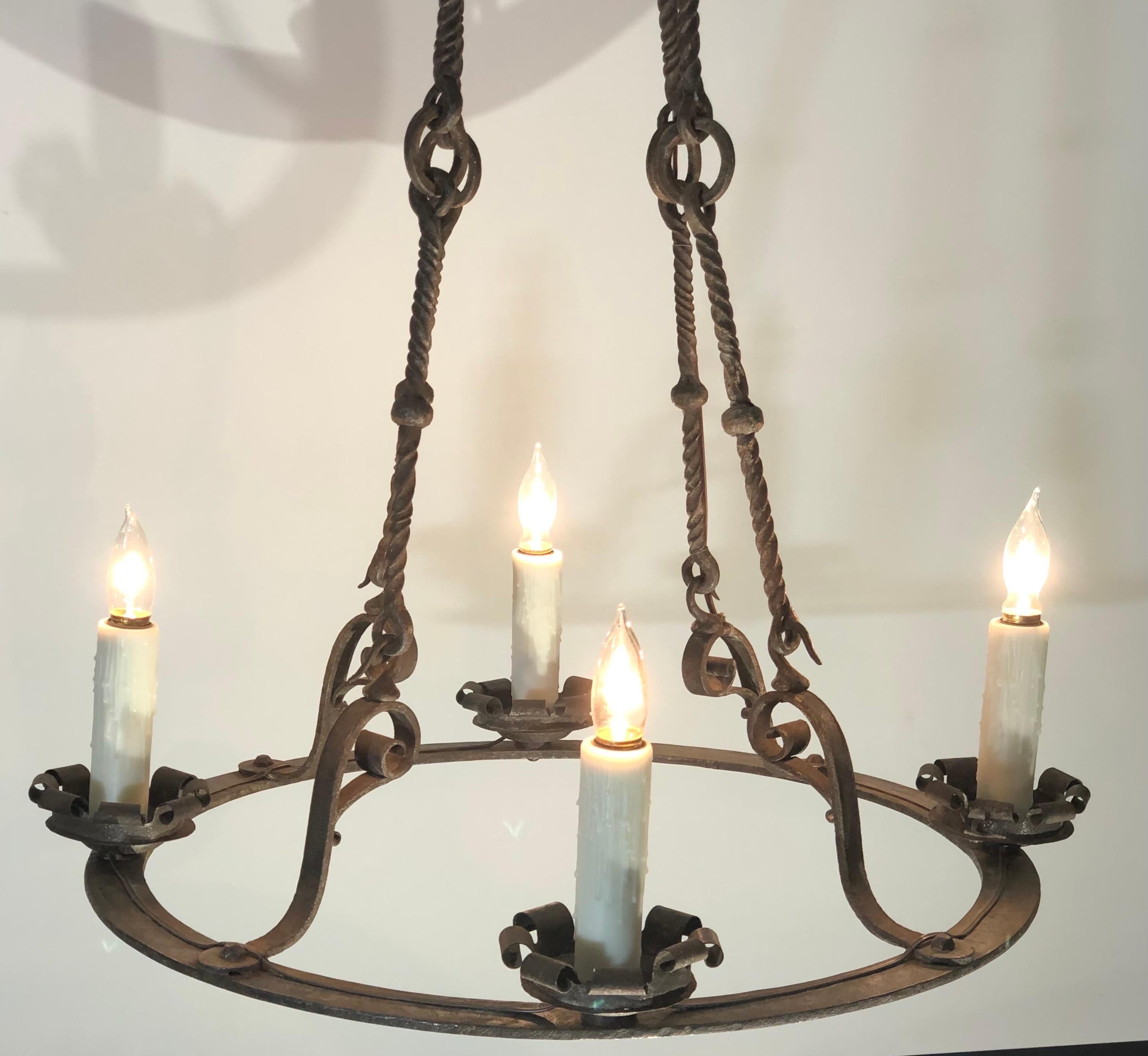 Gothic French Circular Hand-Wrought Iron Chandelier. 19th Century