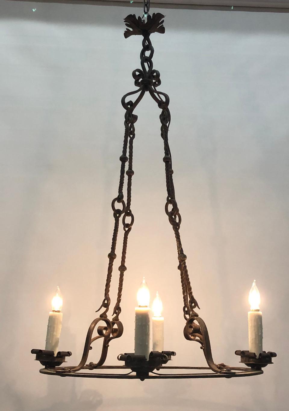 French Circular Hand-Wrought Iron Chandelier. 19th Century In Good Condition In Charleston, SC