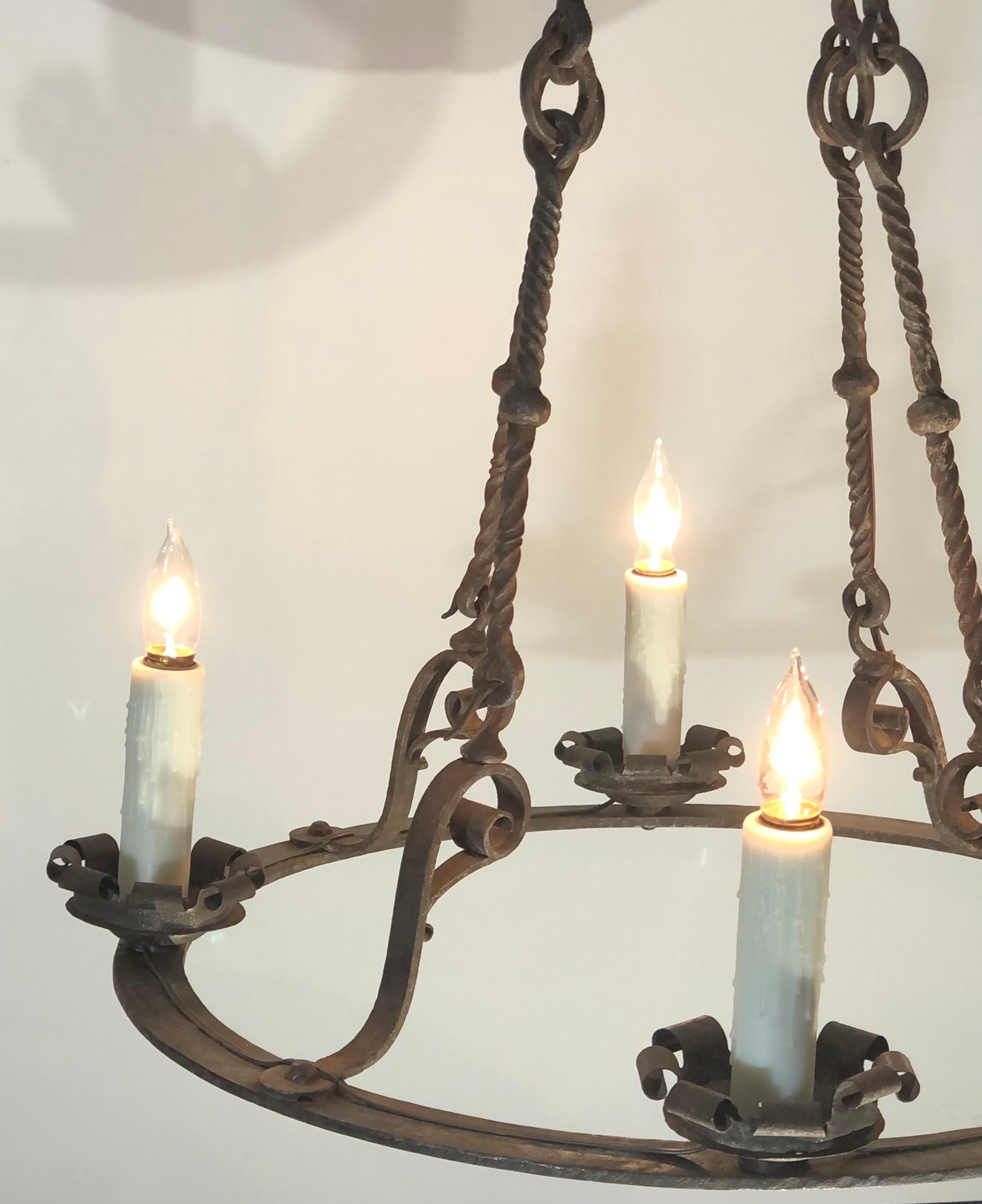 French Circular Hand-Wrought Iron Chandelier. 19th Century 1