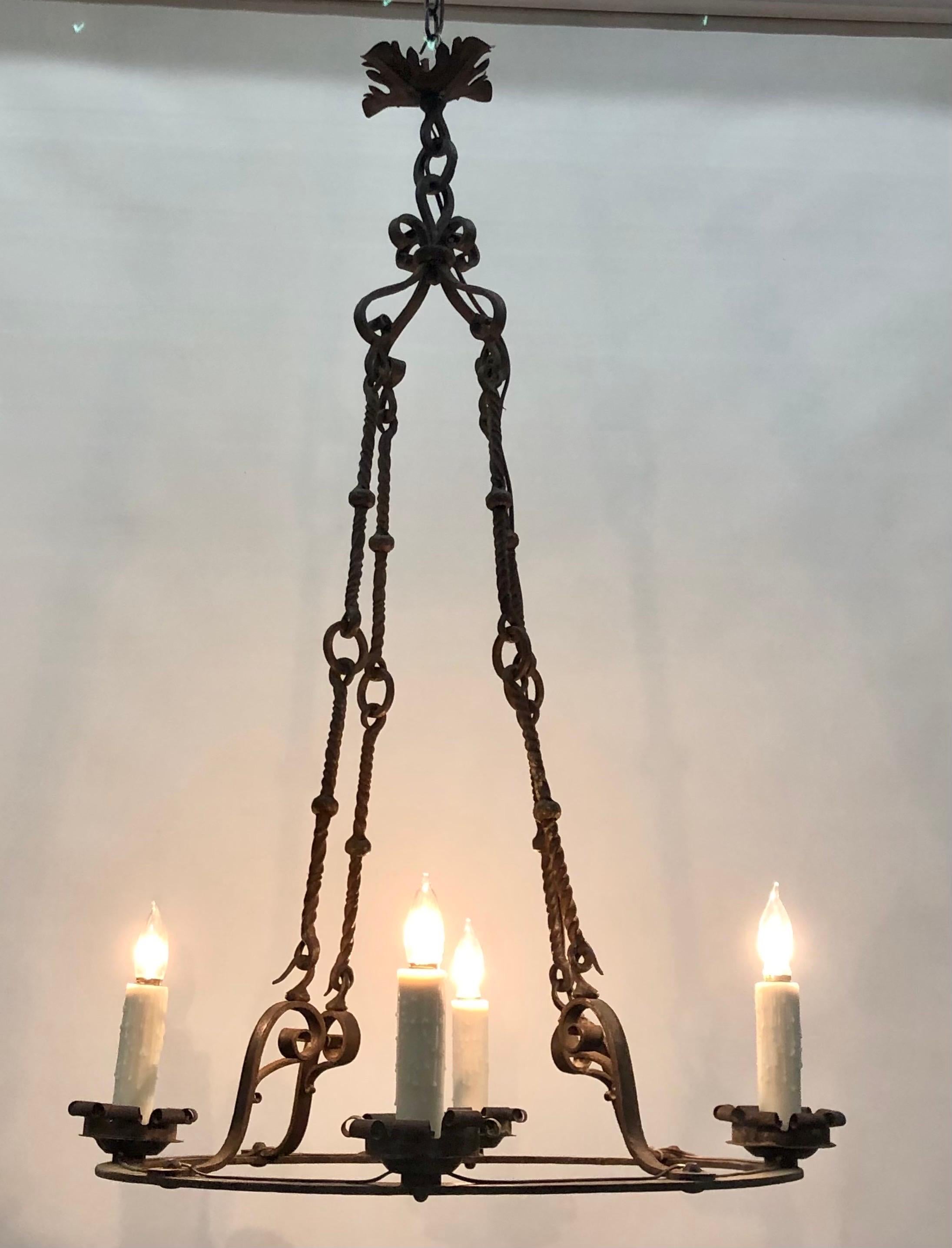 French Circular Hand-Wrought Iron Chandelier. 19th Century 3