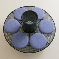 French Circular Iron Garden Bench with Cushions, 1950s