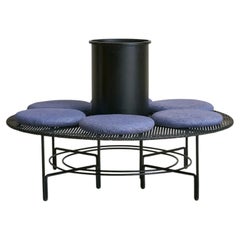 French Circular Iron Garden Bench with Cushions, 1950s