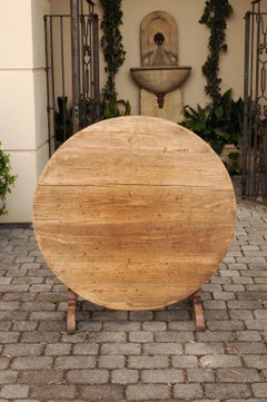 French Circular Wine Tasting Tilt-Top Table with Lyre Shaped Wedge, circa 1880