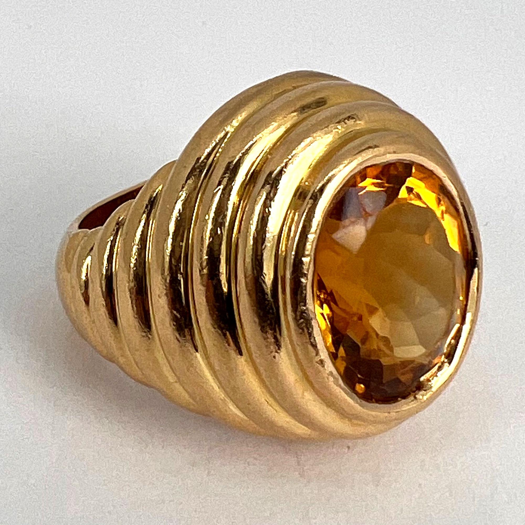 French Citrine 18 Karat Yellow Gold Bibendum Ring 12