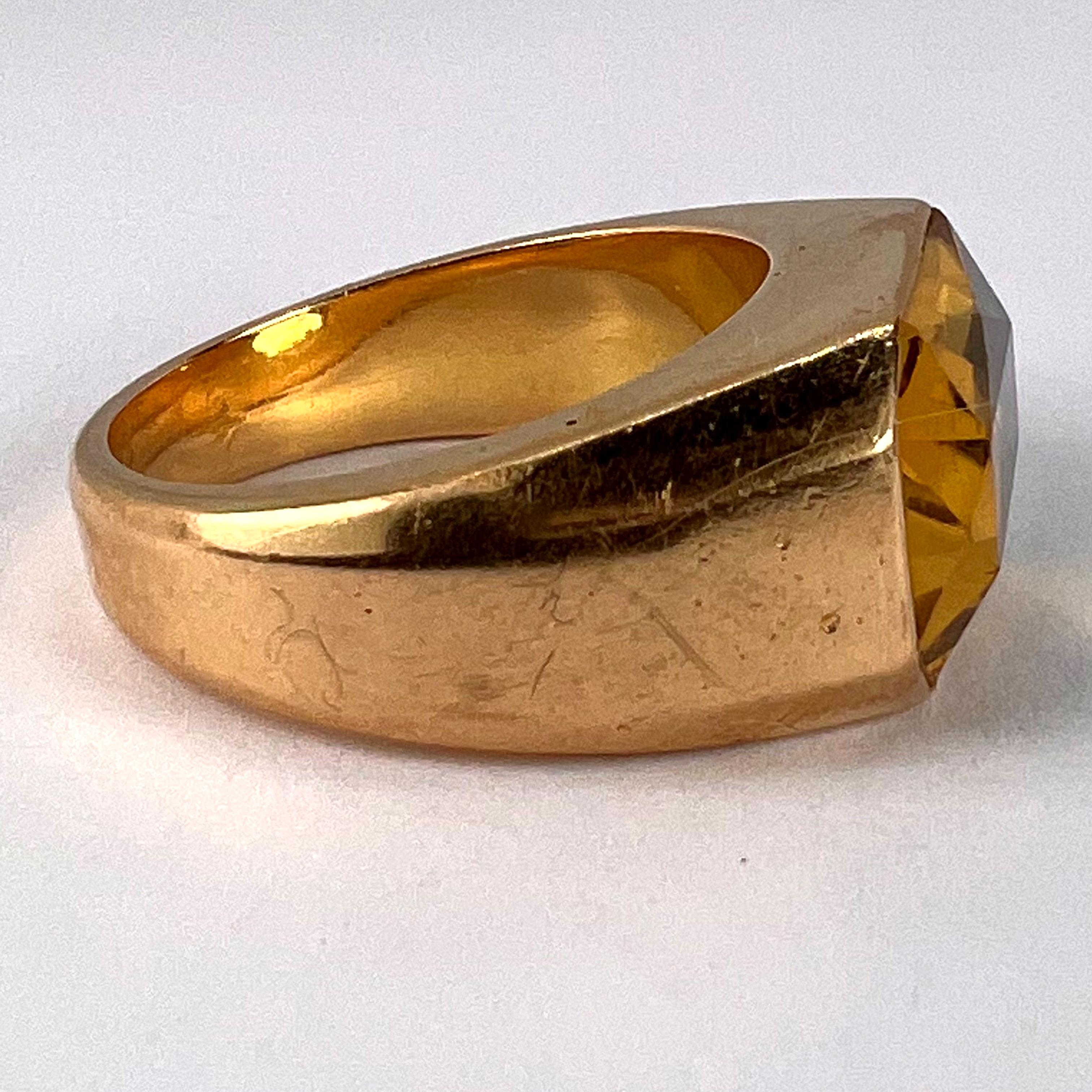 French Citrine 18 Karat Yellow Gold Tank Ring 4