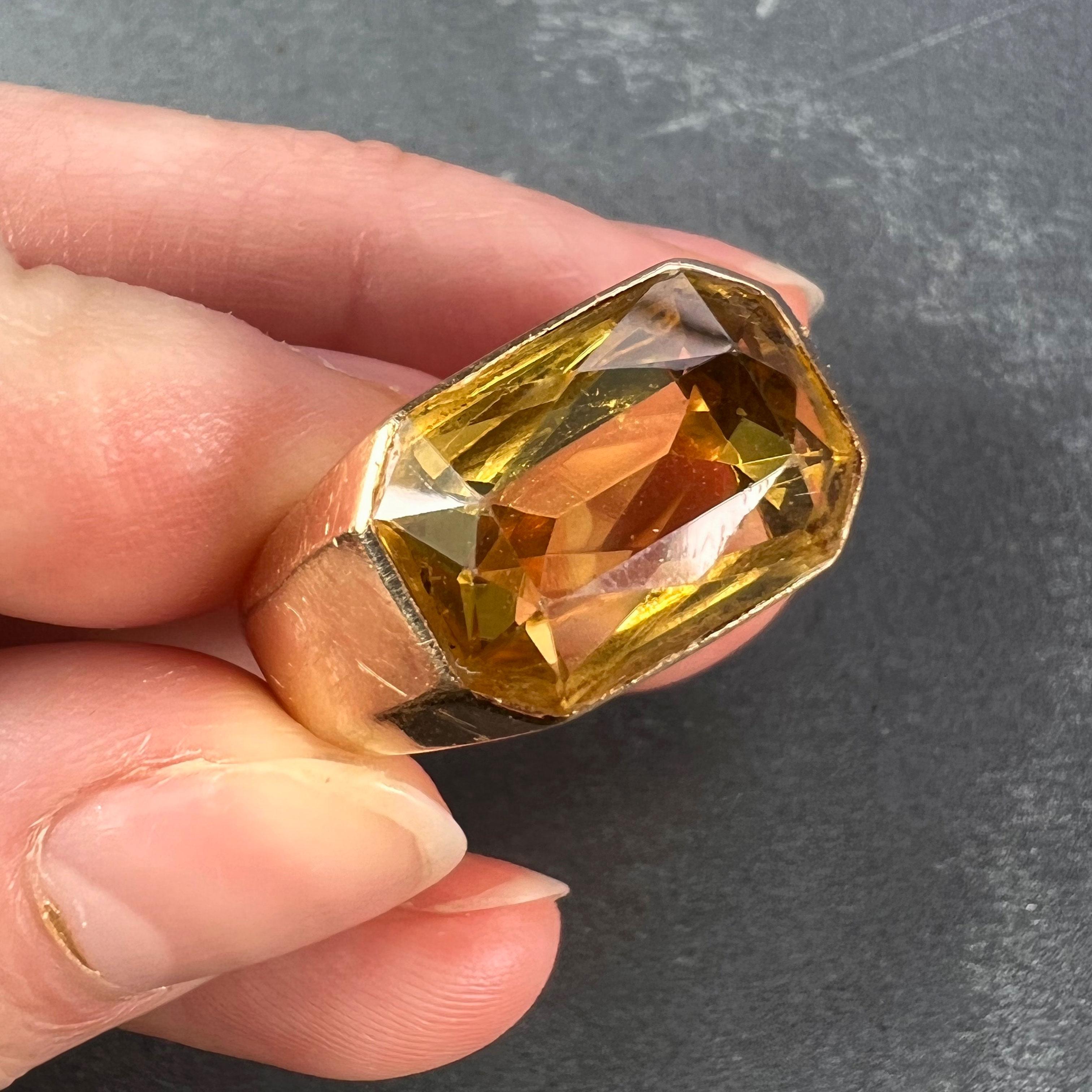 French Citrine 18 Karat Yellow Gold Tank Ring For Sale 6