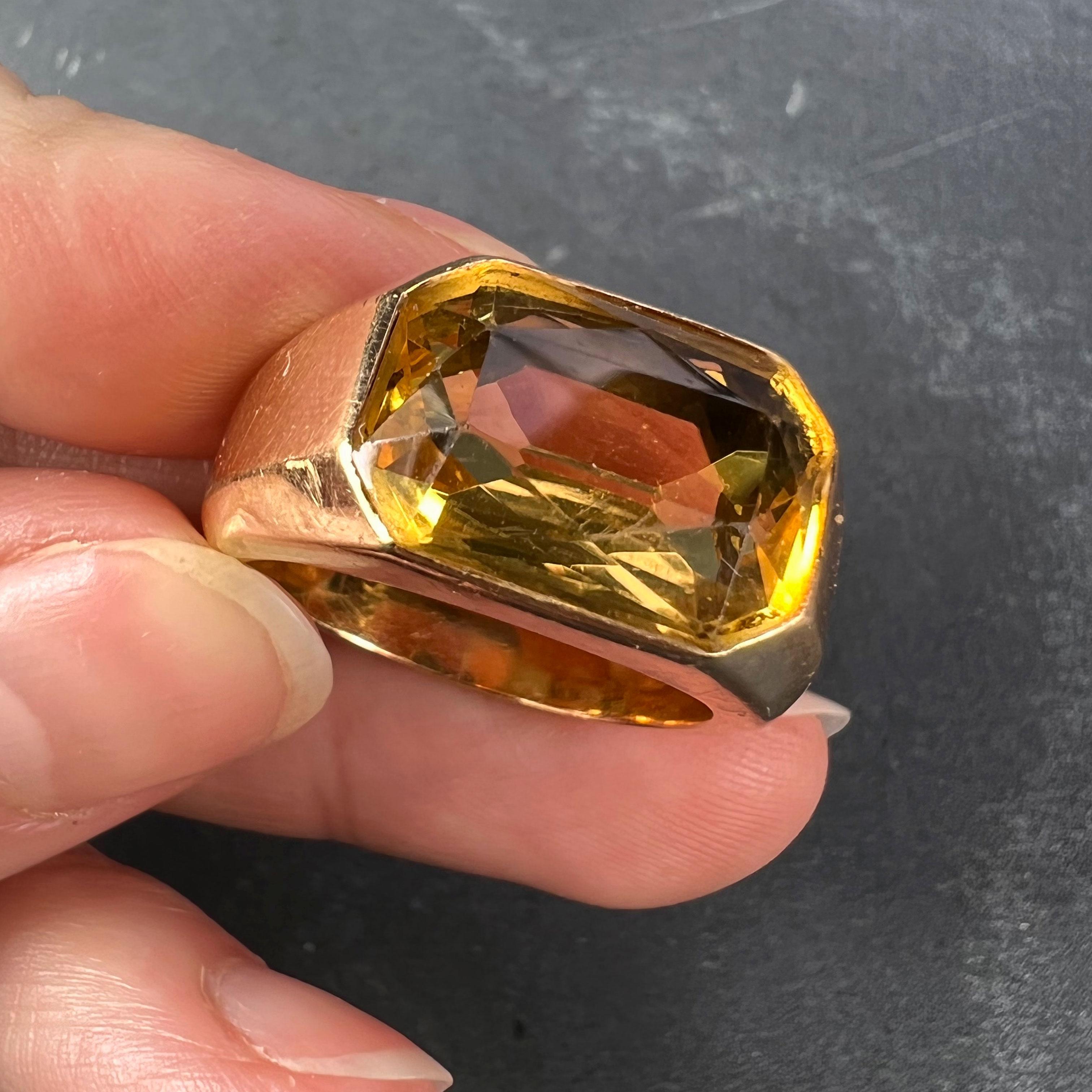 French Citrine 18 Karat Yellow Gold Tank Ring For Sale 7