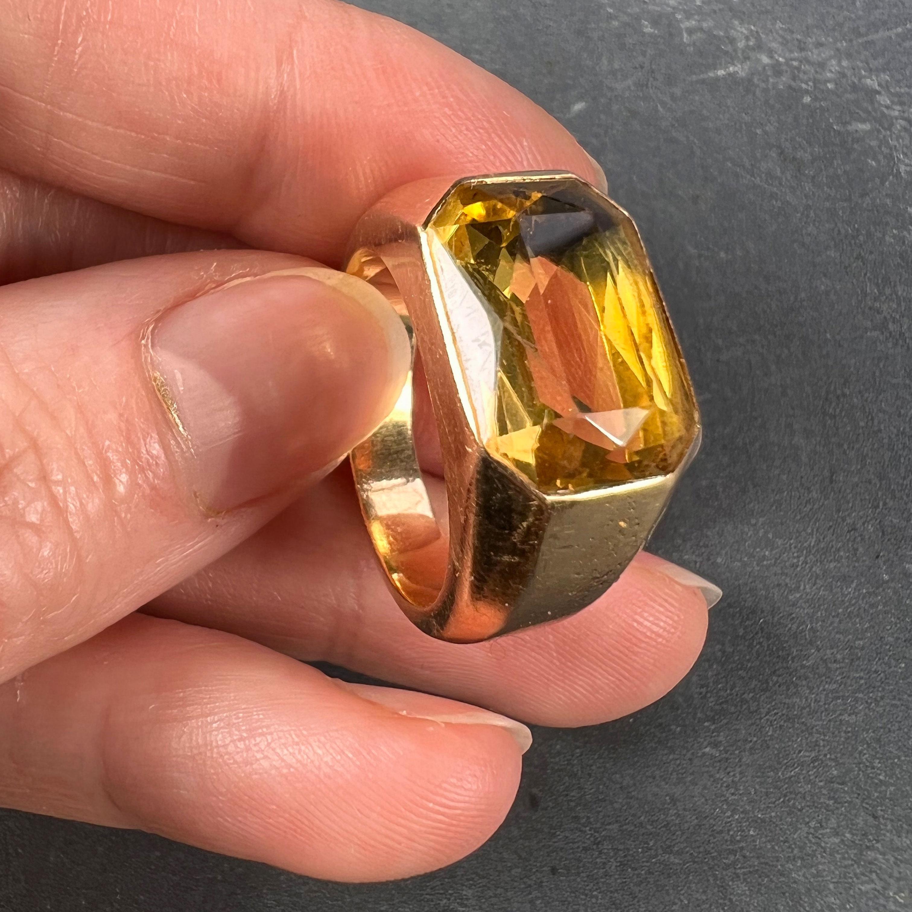 French Citrine 18 Karat Yellow Gold Tank Ring For Sale 8