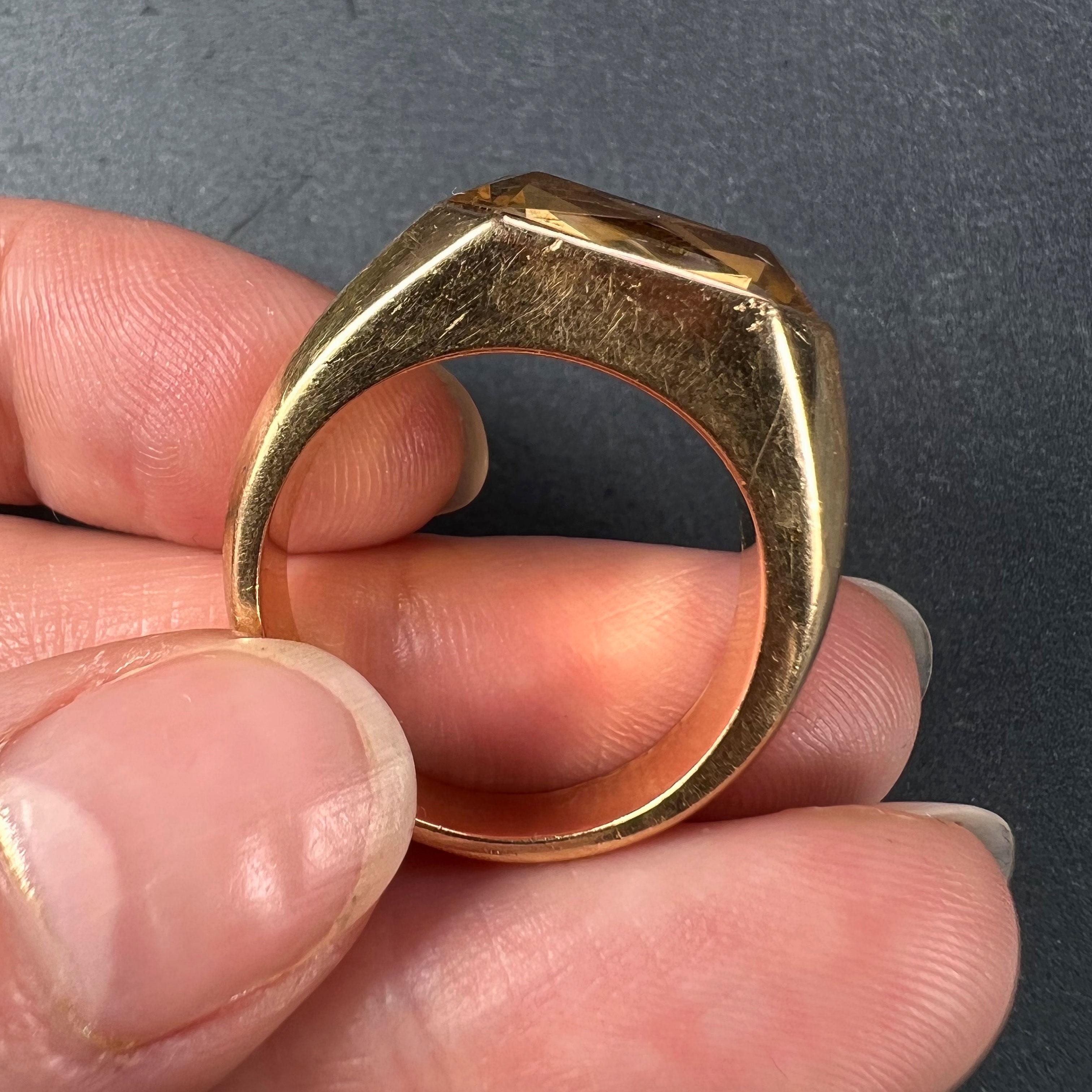 French Citrine 18 Karat Yellow Gold Tank Ring 8