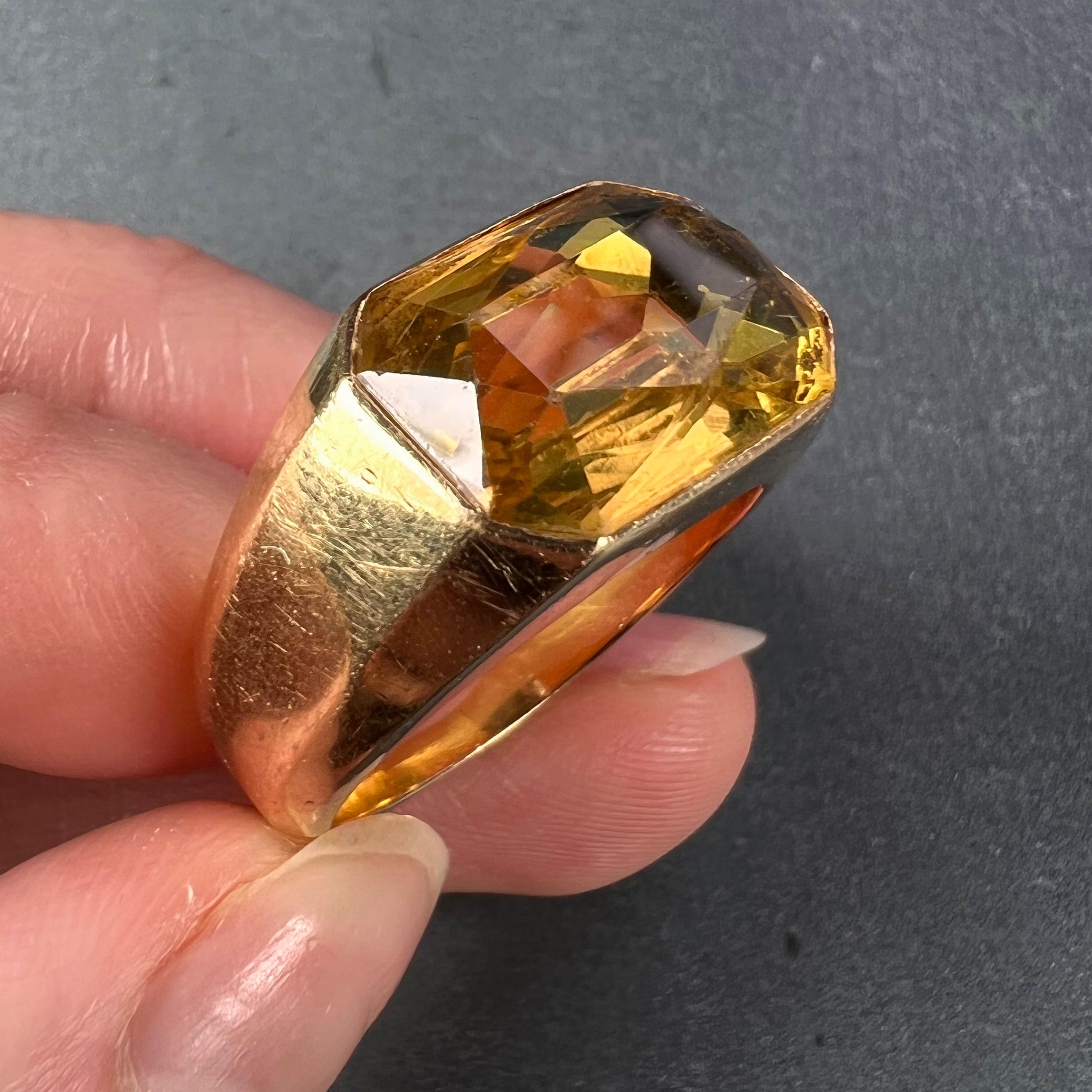 French Citrine 18 Karat Yellow Gold Tank Ring 9
