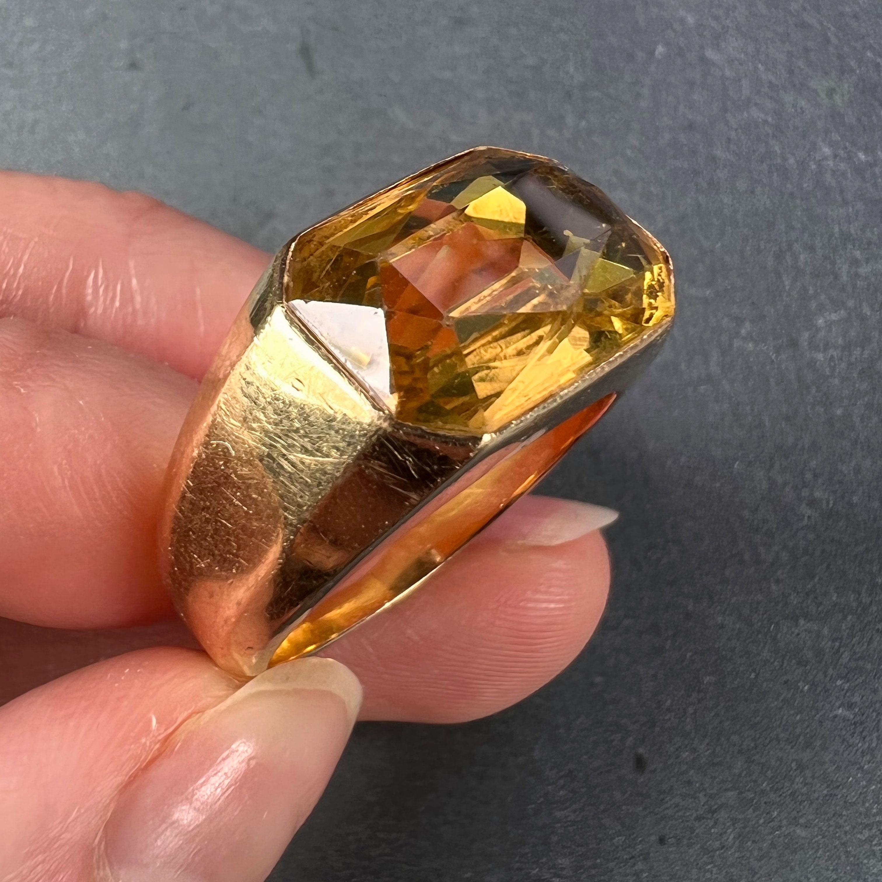 French Citrine 18 Karat Yellow Gold Tank Ring For Sale 10