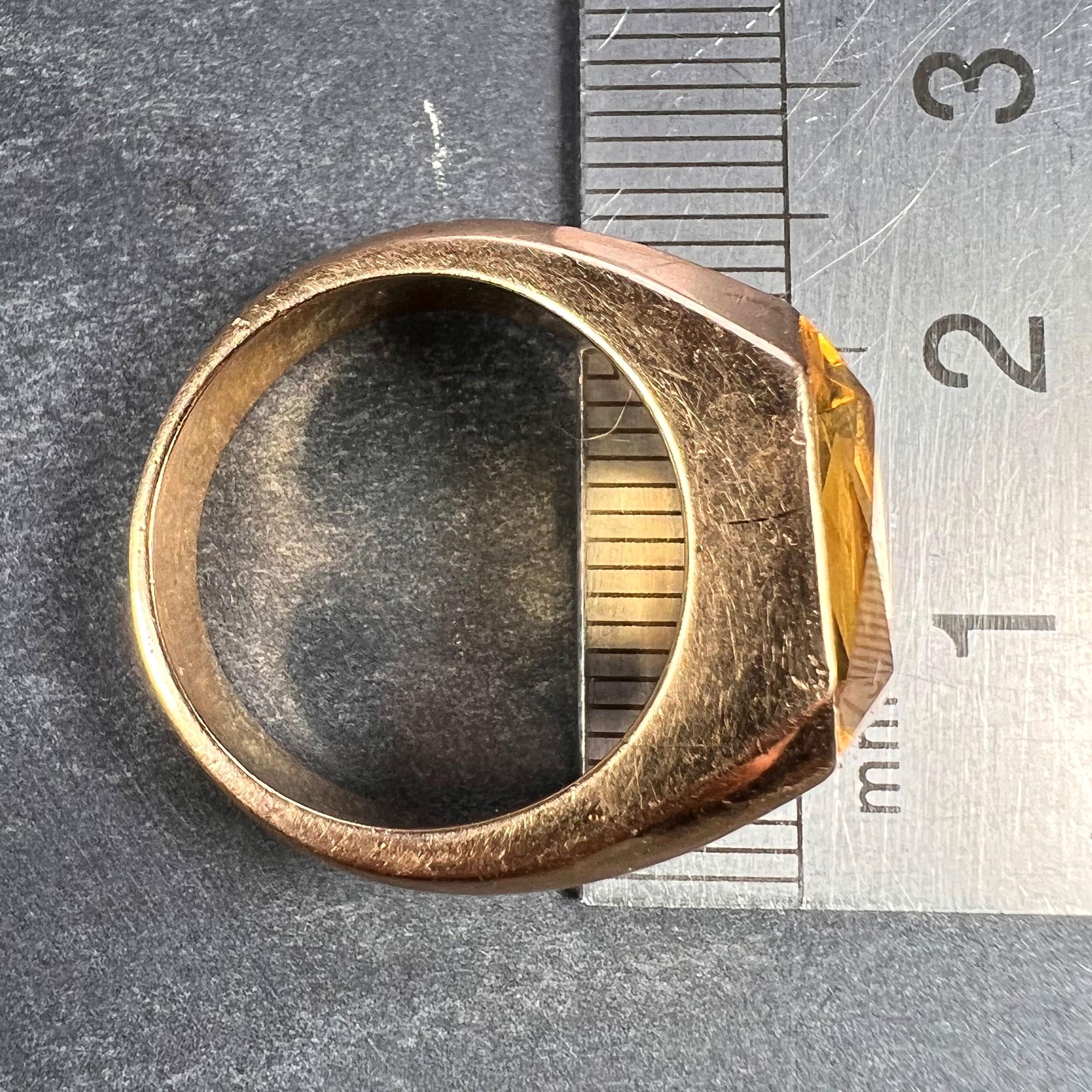 French Citrine 18 Karat Yellow Gold Tank Ring 10