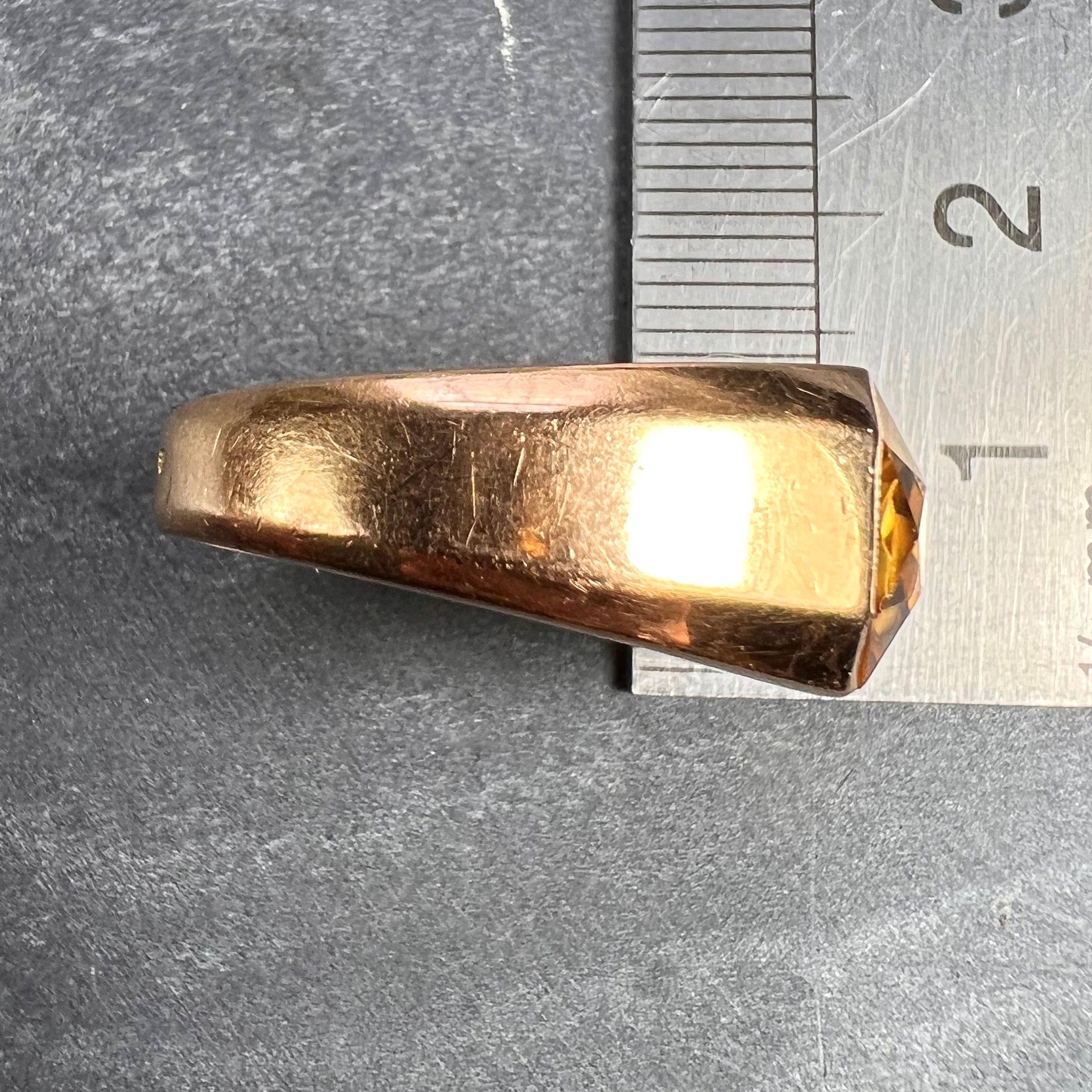 French Citrine 18 Karat Yellow Gold Tank Ring 12