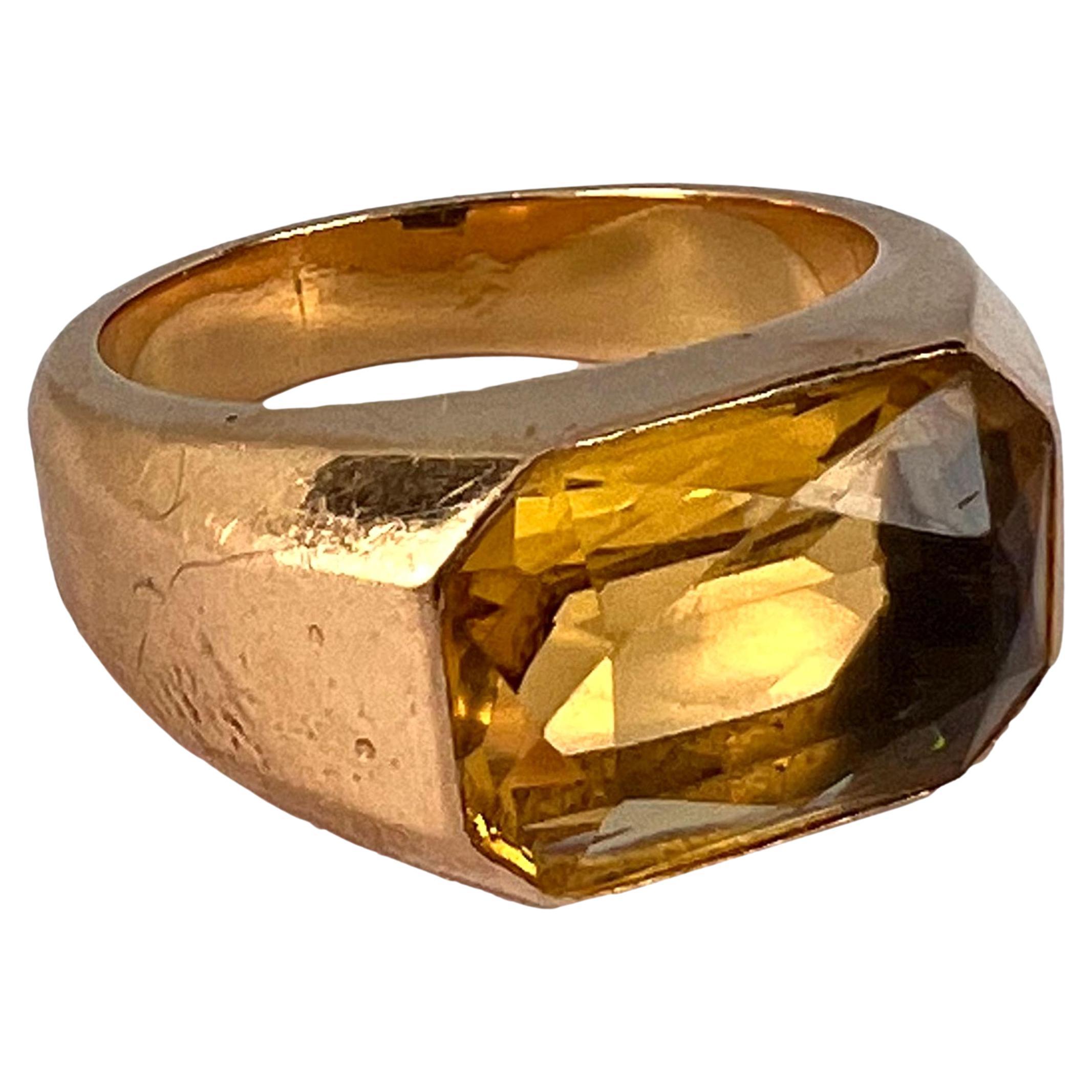 French Citrine 18 Karat Yellow Gold Tank Ring For Sale