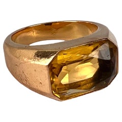 Vintage French Citrine 18 Karat Yellow Gold Tank Ring
