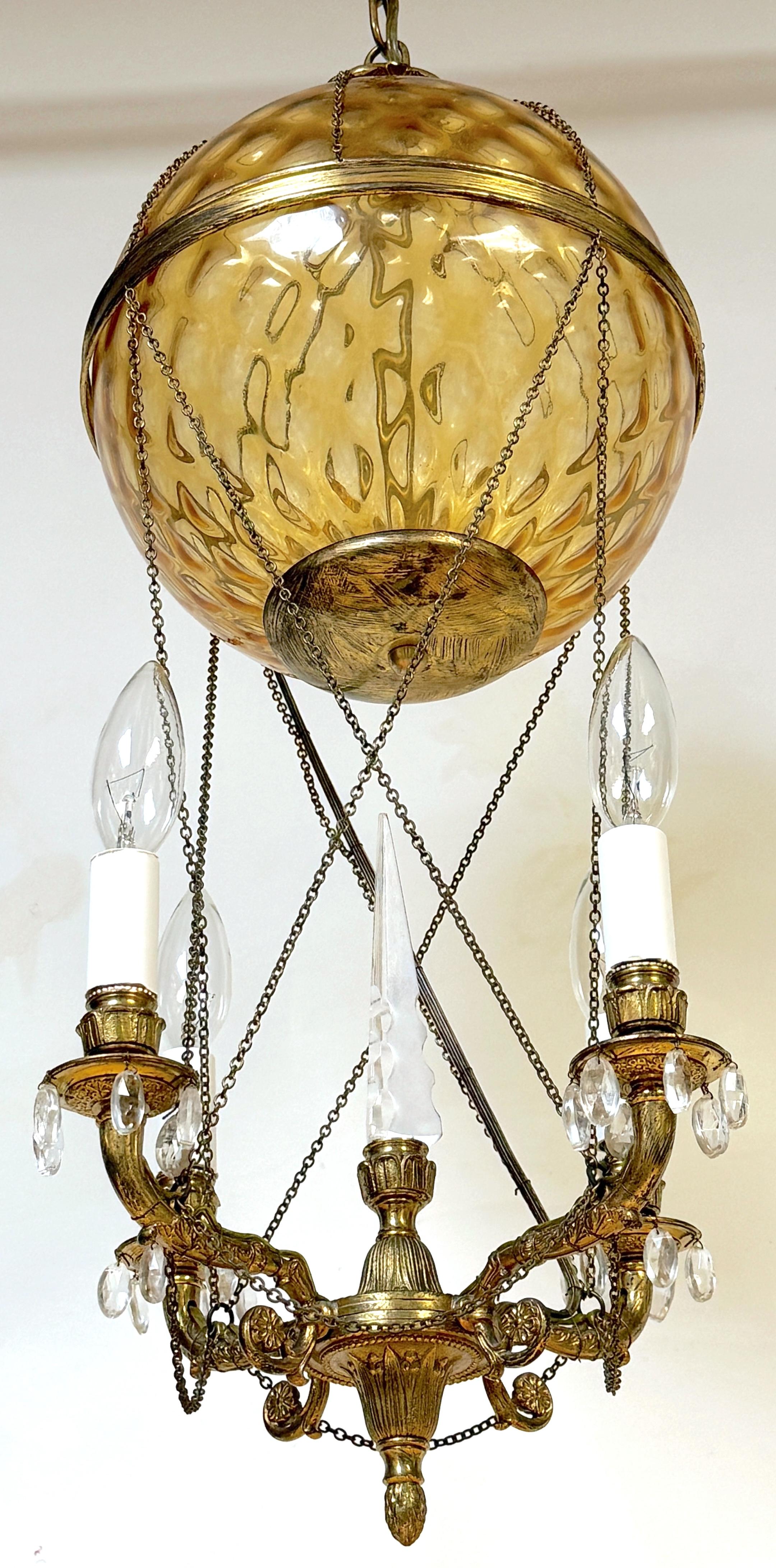 Neoclassical French Citrine Crystal Balloon Four Light Chandelier, Style of Maison Baguès For Sale