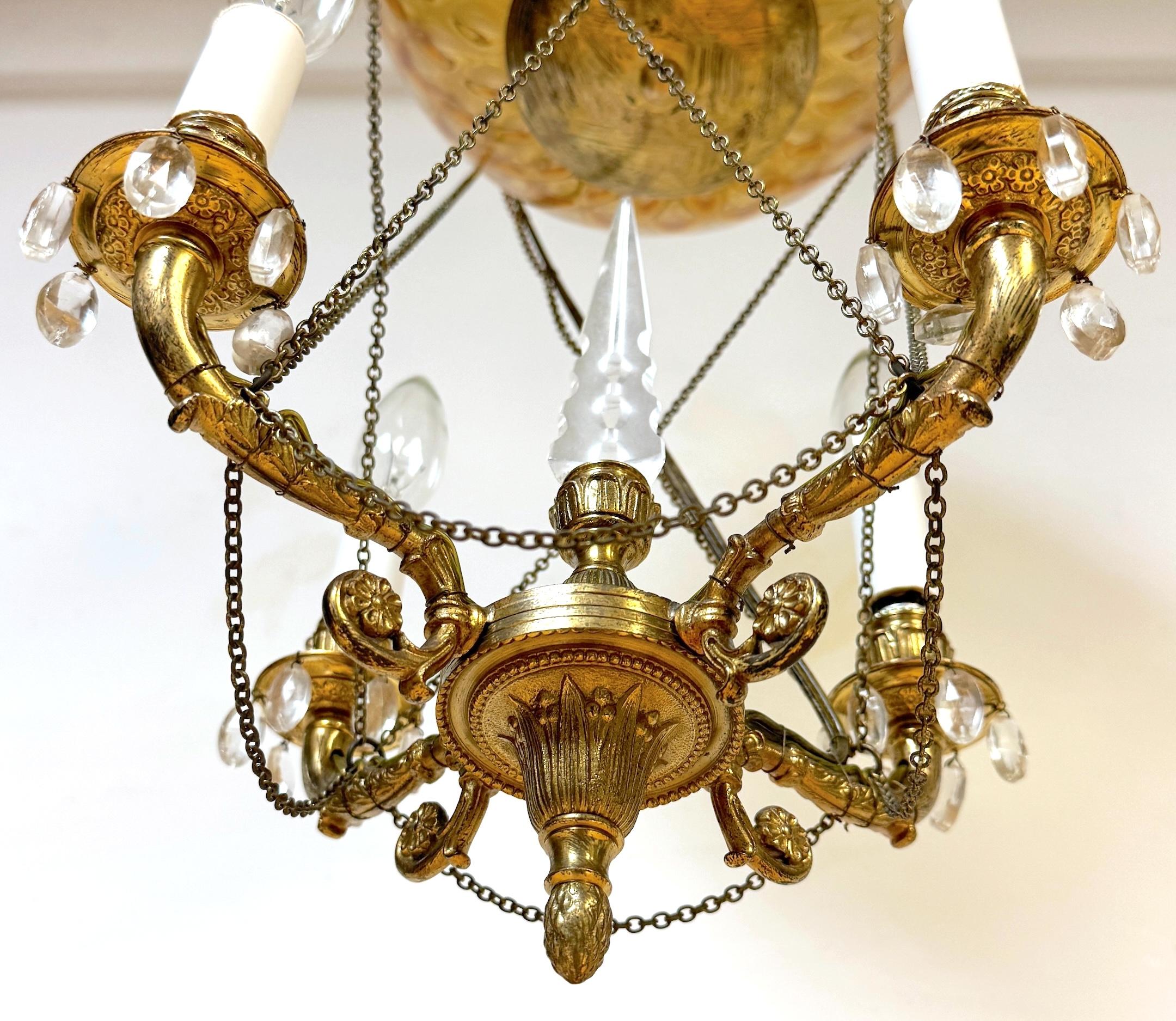 20th Century French Citrine Crystal Balloon Four Light Chandelier, Style of Maison Baguès For Sale