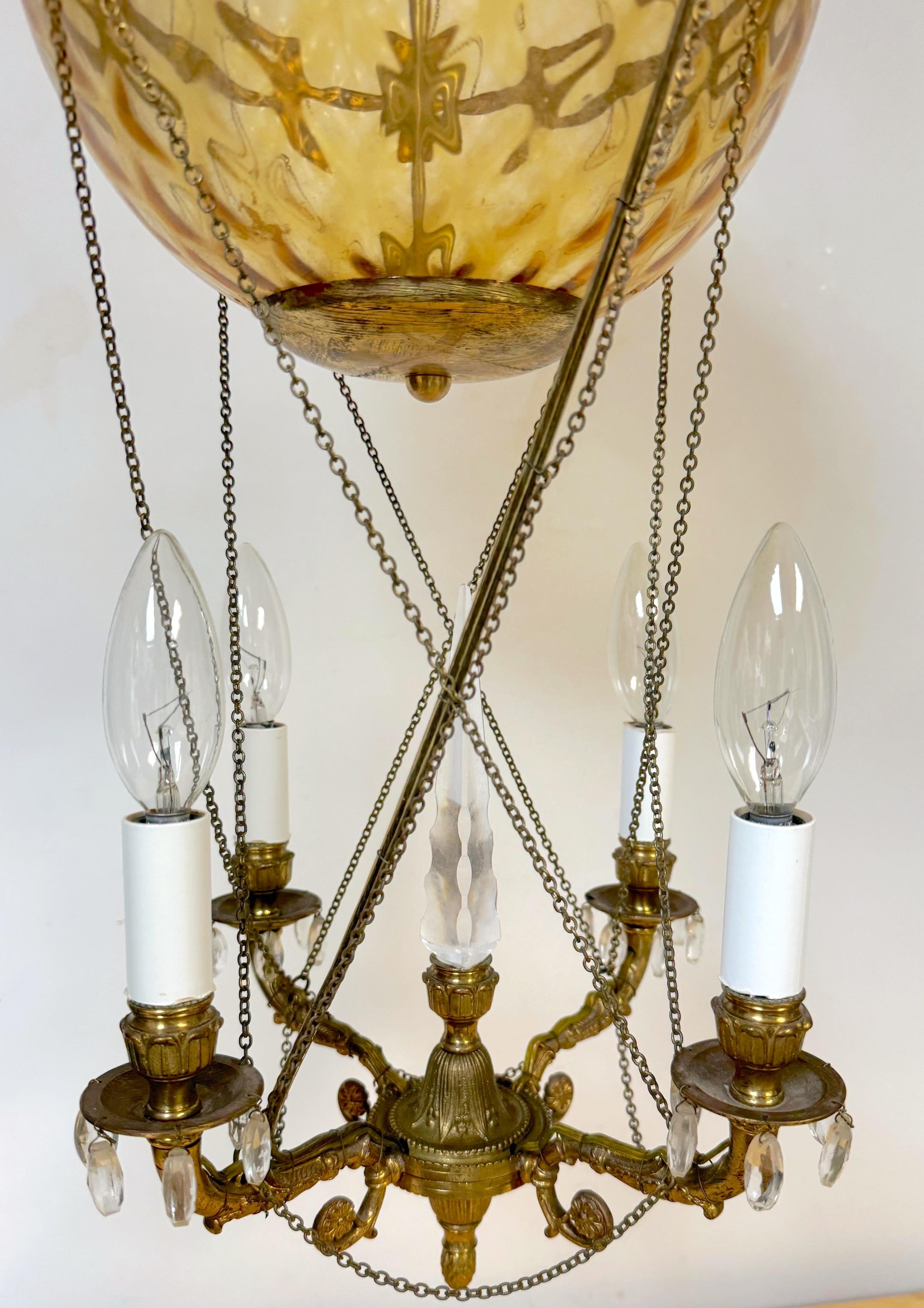 French Citrine Crystal Balloon Four Light Chandelier, Style of Maison Baguès For Sale 1