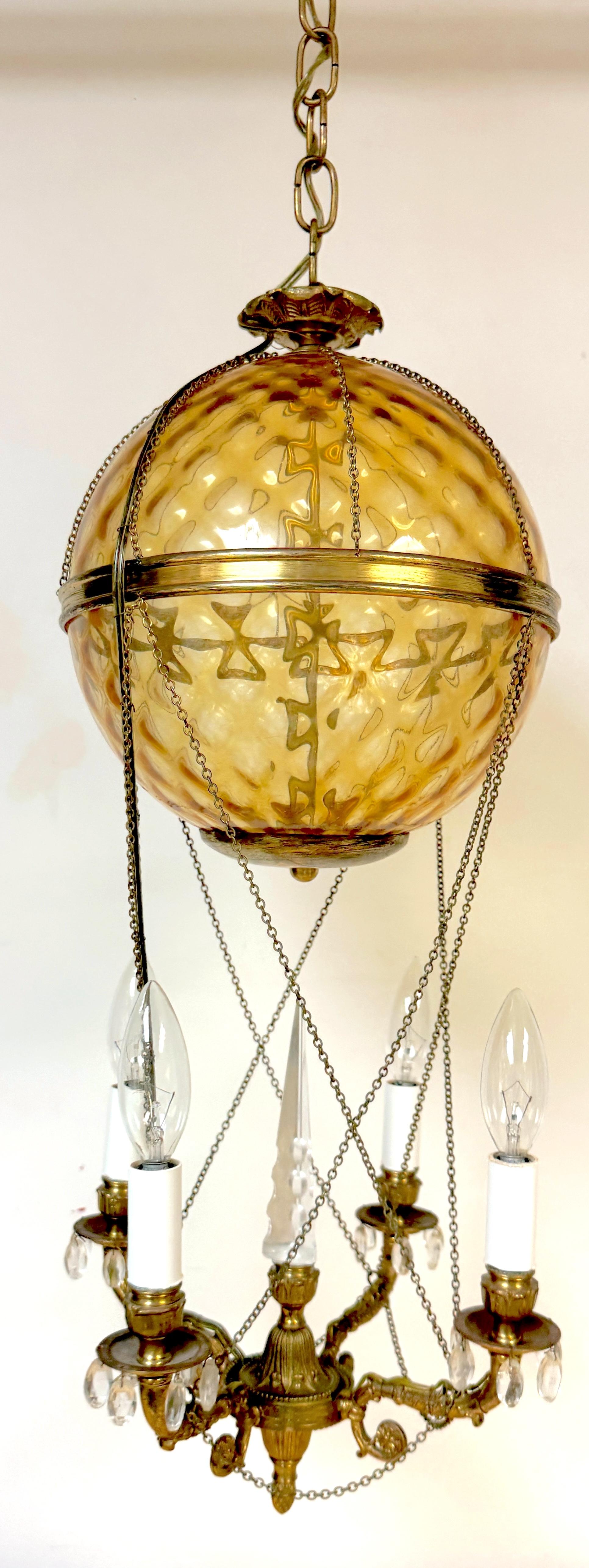 French Citrine Crystal Balloon Four Light Chandelier, Style of Maison Baguès For Sale 2