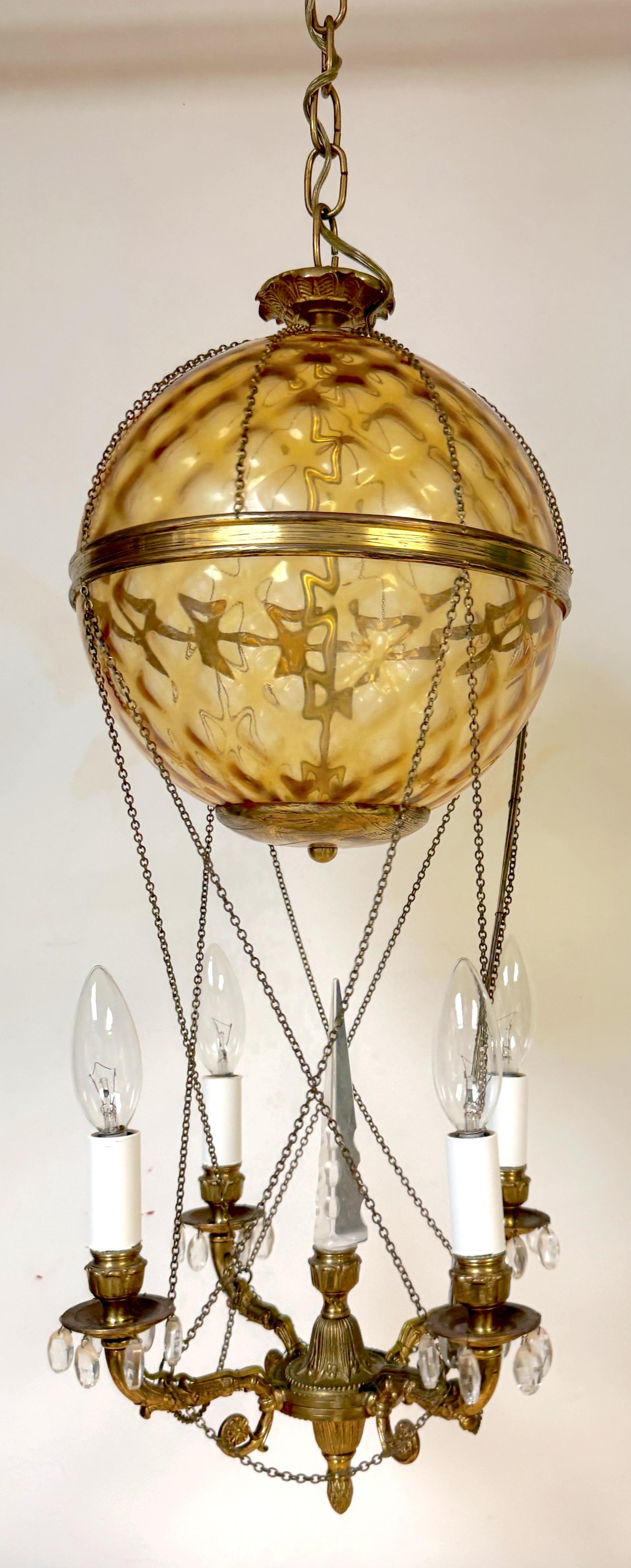 French Citrine Crystal Balloon Four Light Chandelier, Style of Maison Baguès For Sale 3