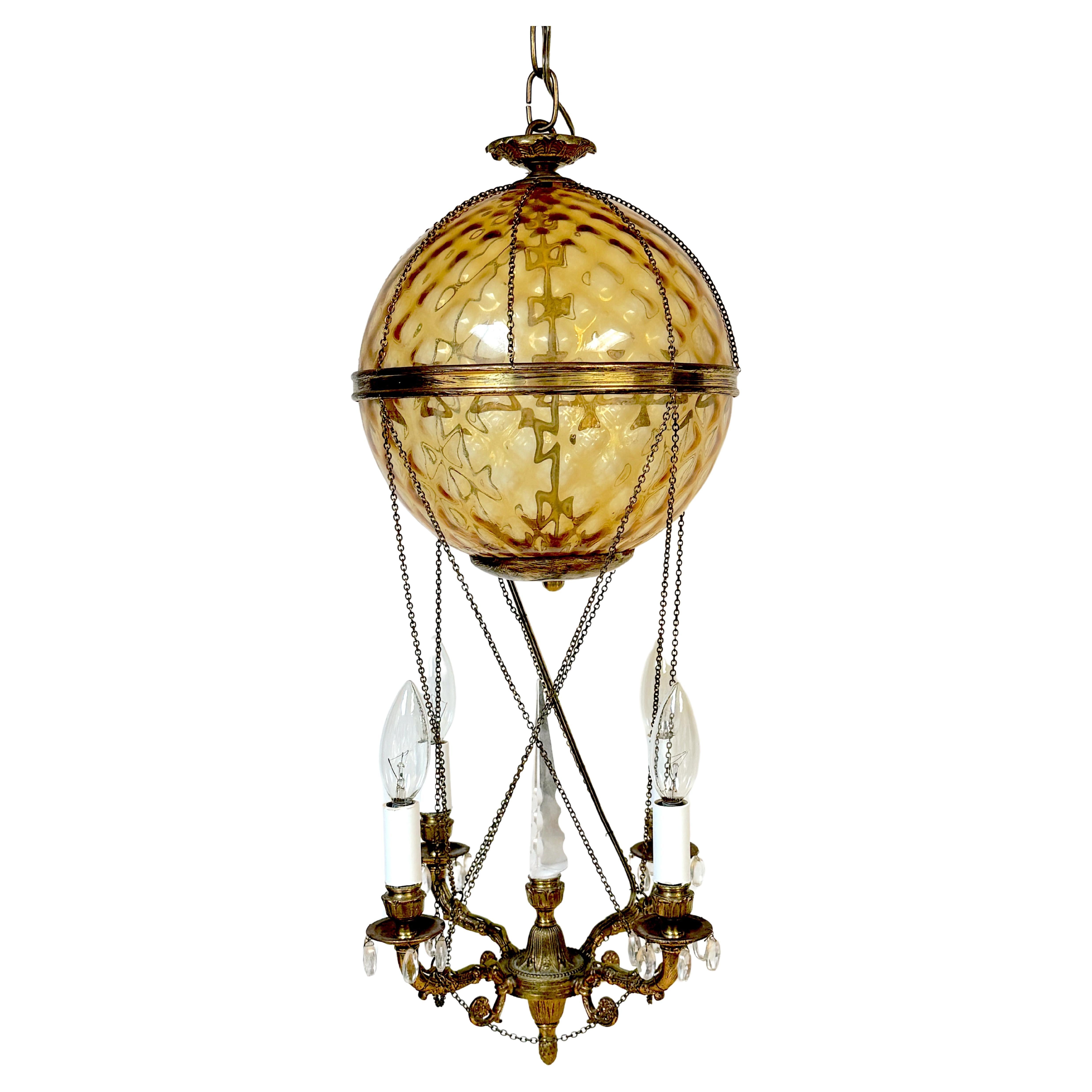 French Citrine Crystal Balloon Four Light Chandelier, Style of Maison Baguès For Sale