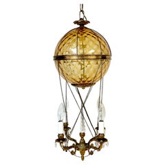 French Citrine Crystal Balloon Four Light Chandelier, Style of Maison Baguès