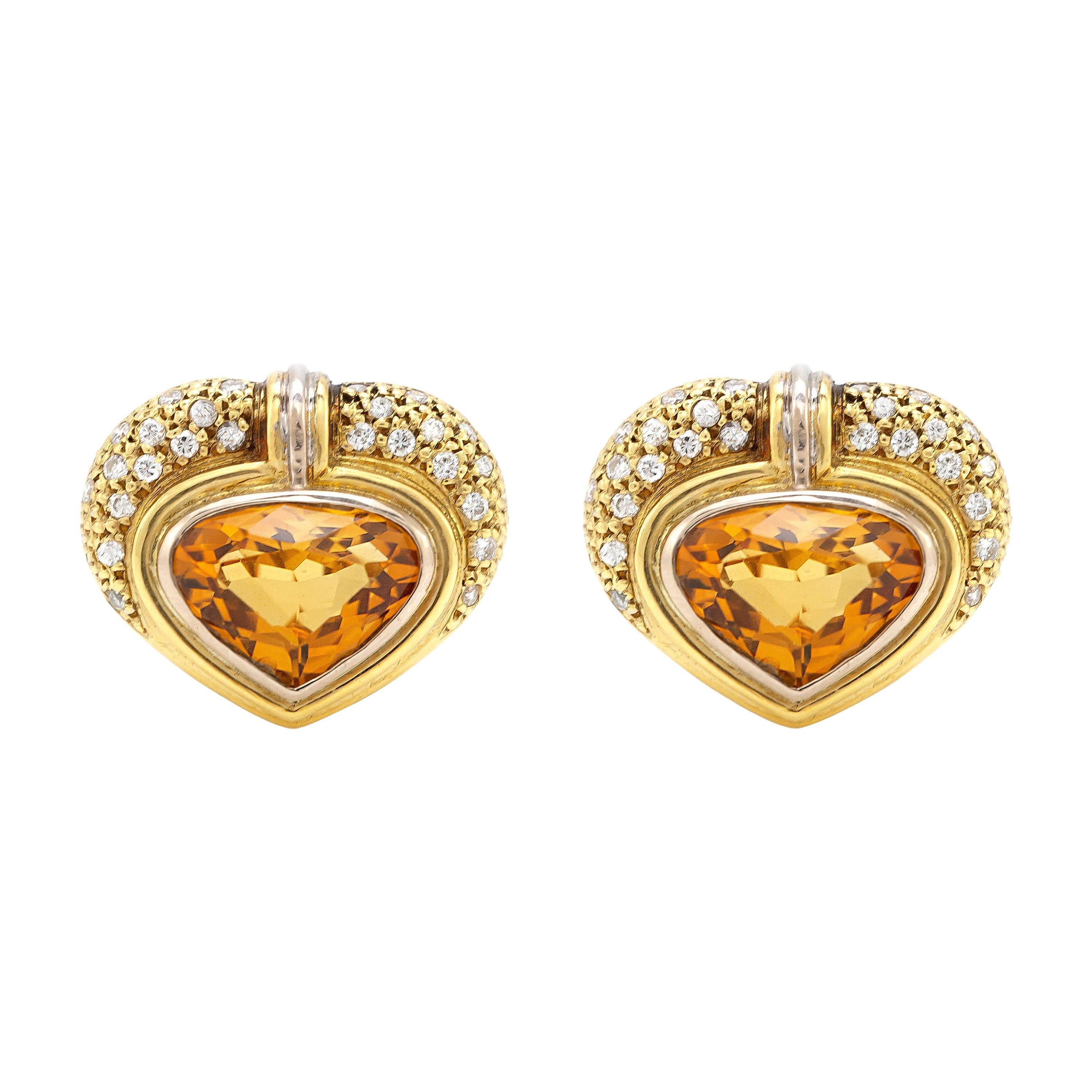 French Citrine with Diamonds Earrings For Sale