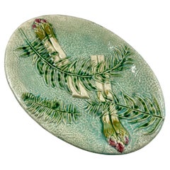French Clairefontaine Fern Leaf and Asparagus Majolica Glazed Platter