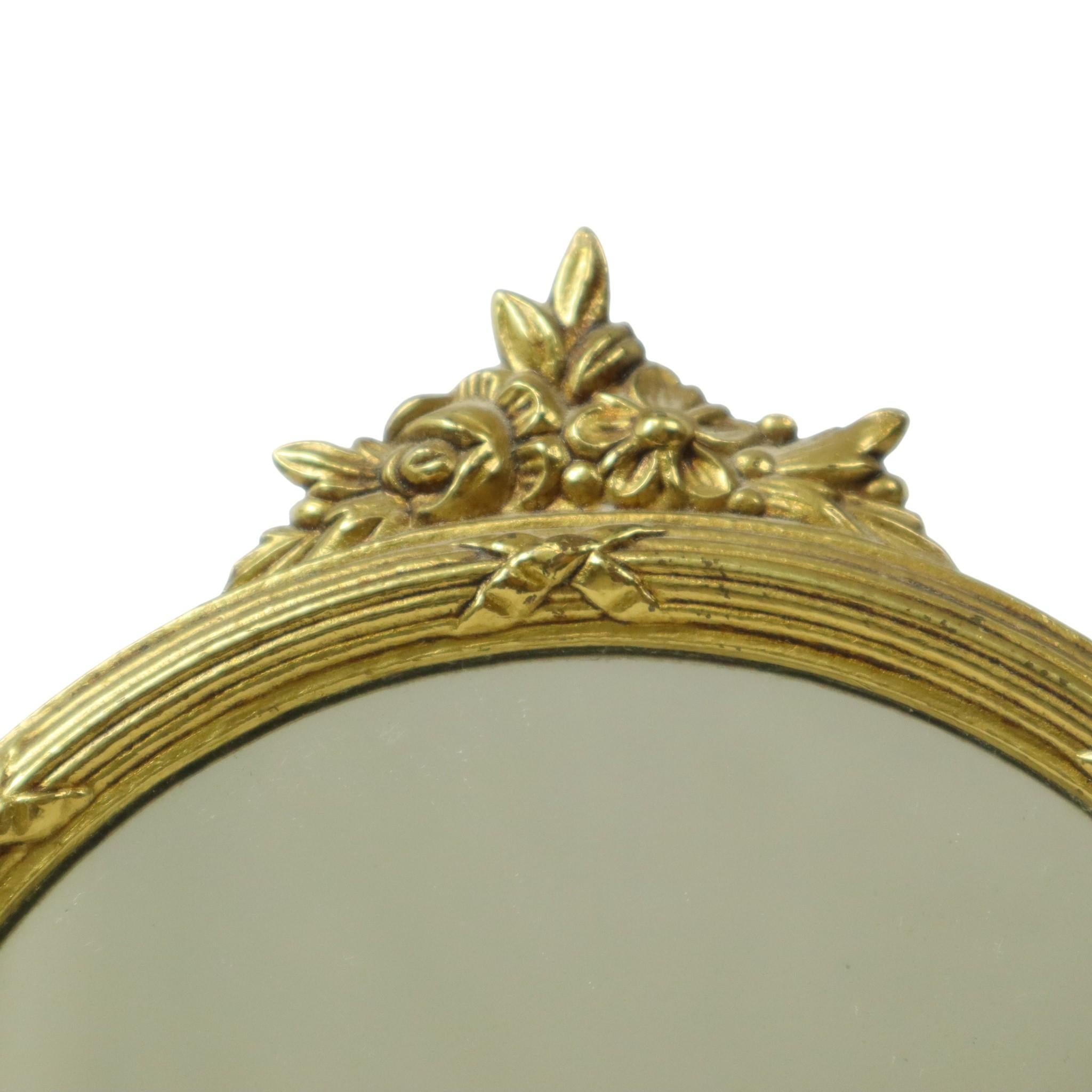Miroir de table classique français en laiton doré style baroque 34cm en vente 5
