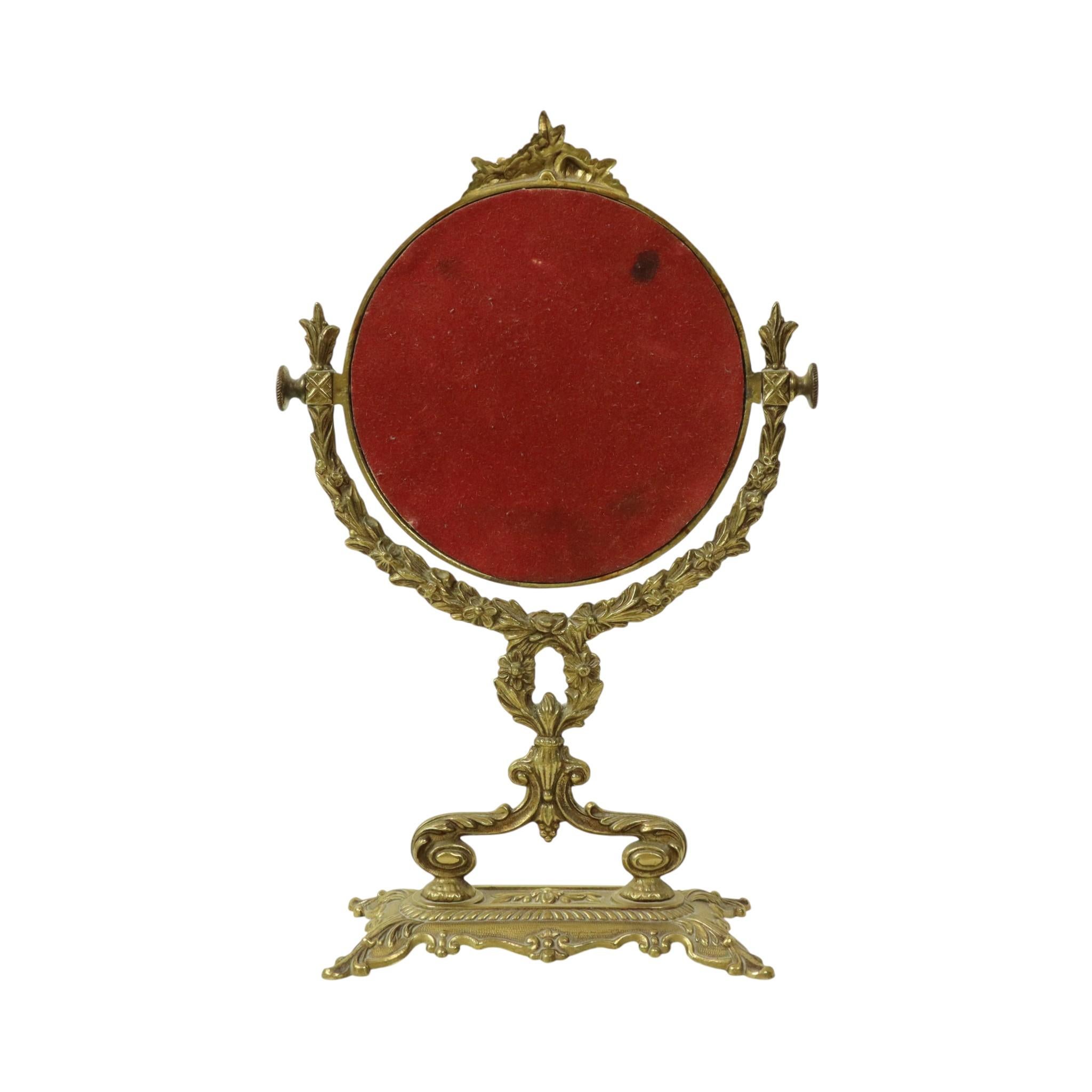 Miroir de table classique français en laiton doré style baroque 34cm en vente 8