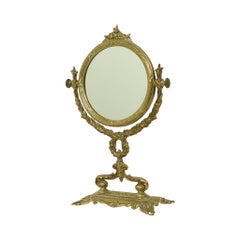 French Classic Brass Table Mirror Gold Baroque Style 34cm