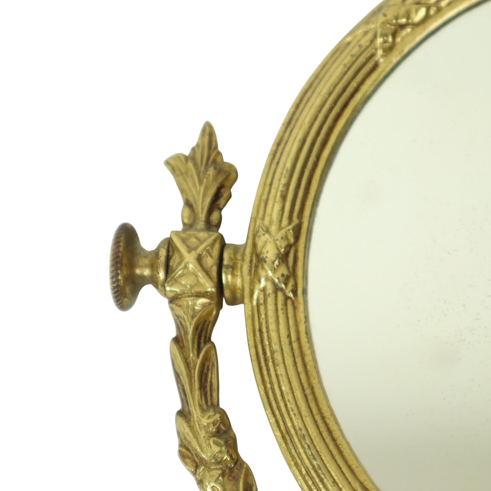 Miroir de table classique français en laiton doré style baroque 34cm Bon état - En vente à Poperinge, BE
