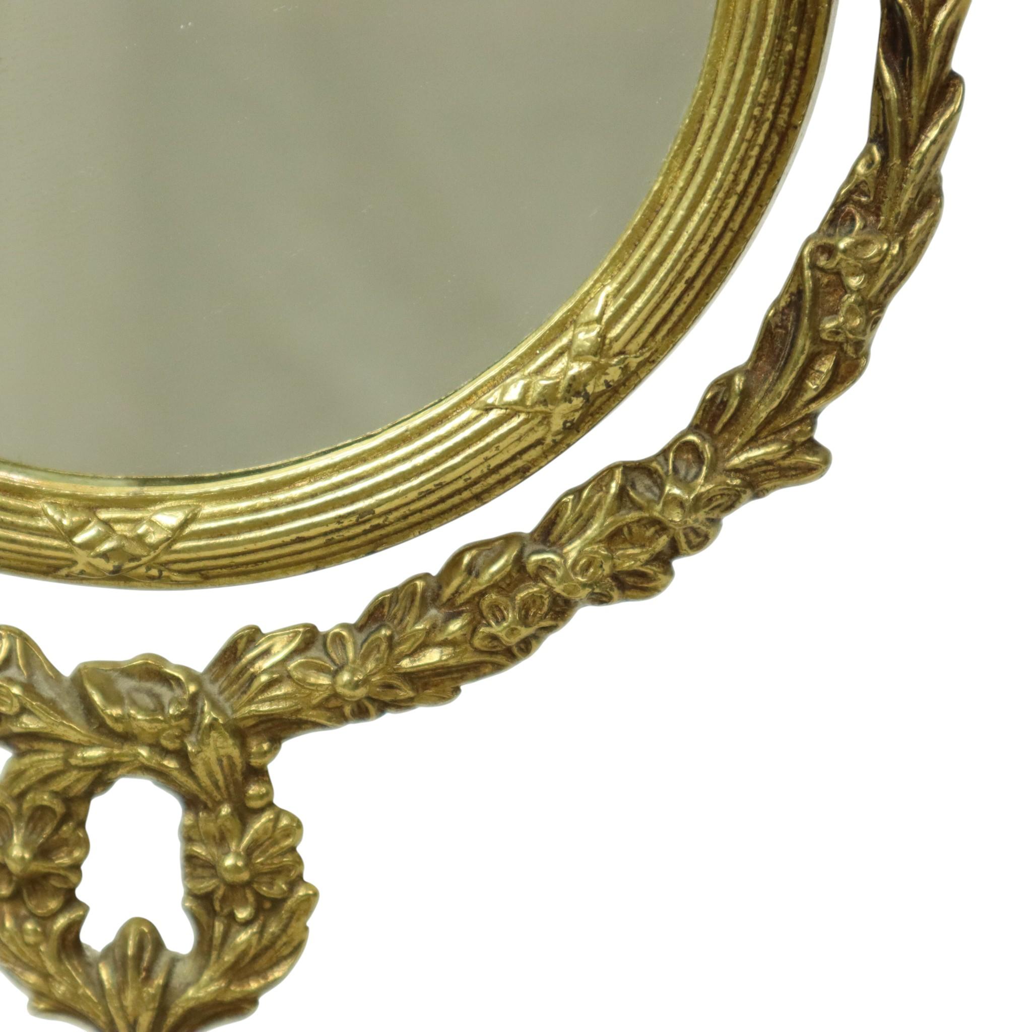 Laiton Miroir de table classique français en laiton doré style baroque 34cm en vente