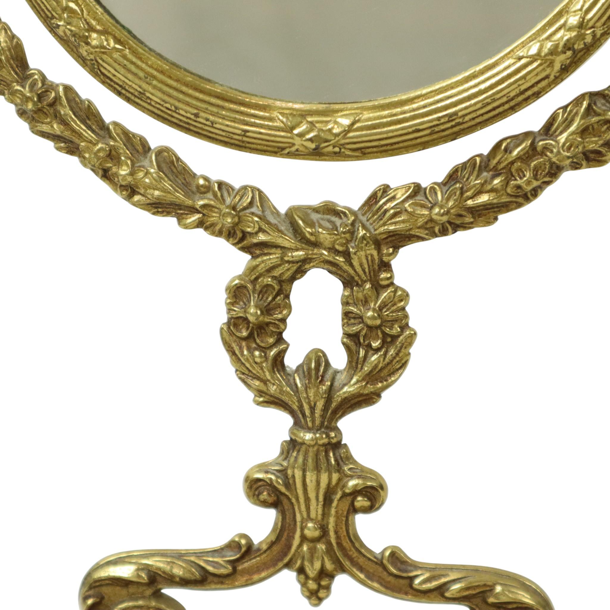 Miroir de table classique français en laiton doré style baroque 34cm en vente 1