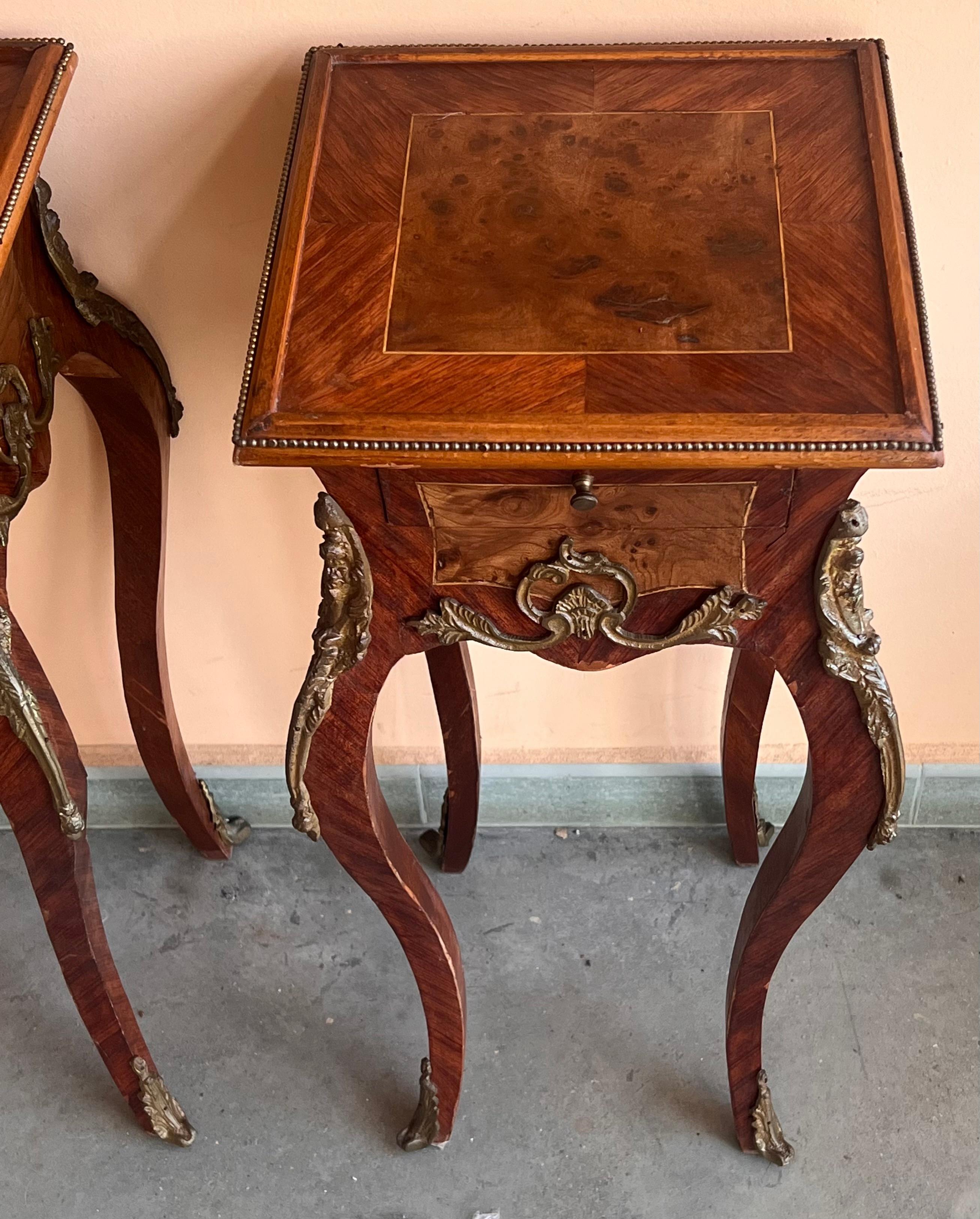 French Classic Louis XV Style Marquetry Nightstands with Drawer, 1910 For Sale 5